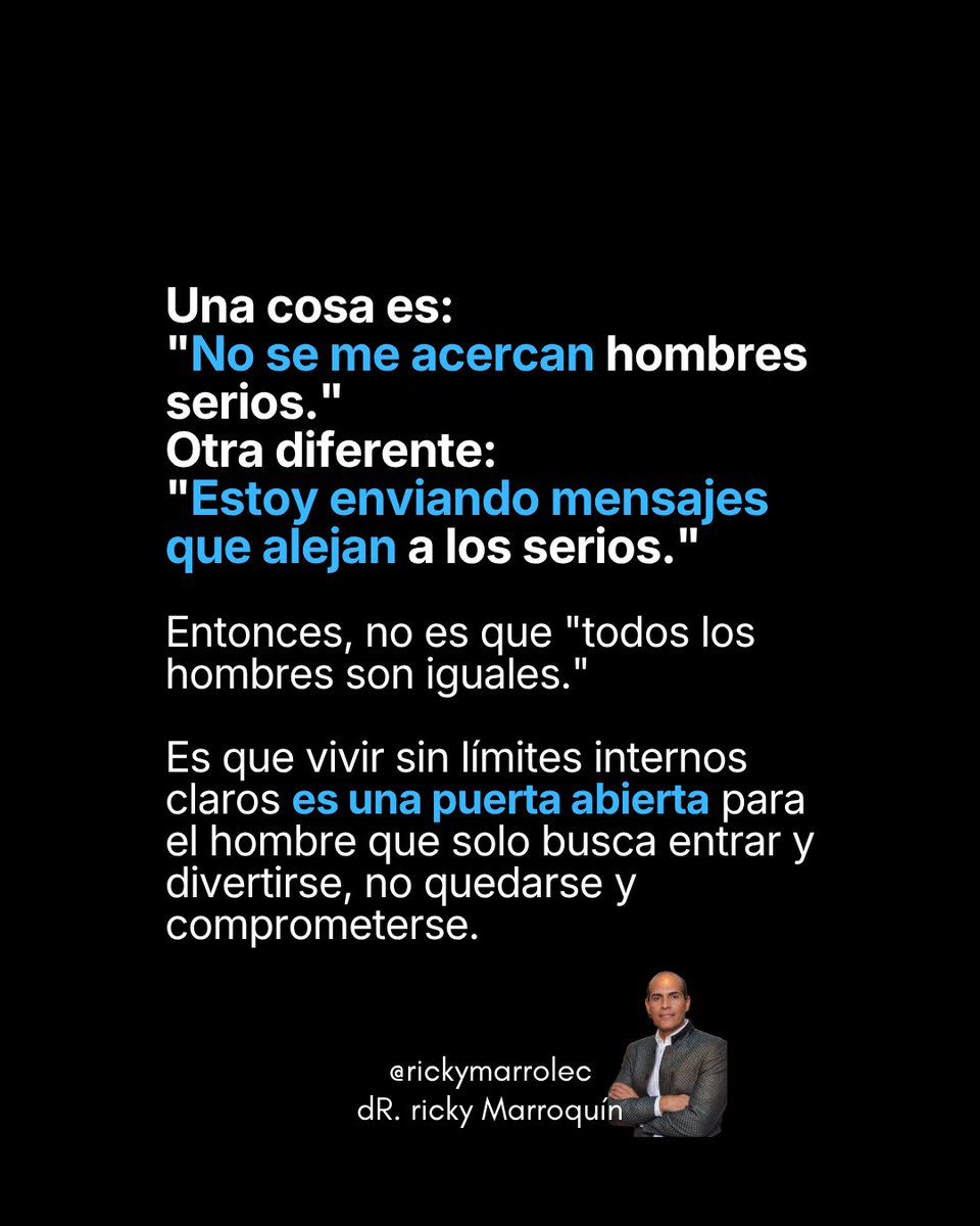 rickymarrolec's tweet photo. ¿Por qué solo atraigo hombres interesados en sexo y no en compromiso?

Esta pregunta me la han hecho cientos de mujeres a lo largo de 35 años. Siempre que la escucho, sé que detrás hay una mujer que sí quiere amor real, que sí está dispuesta a darlo, pero que en algún punto del camino aprendió  que entregar el cuerpo es la forma de decir “te amo” y retener a su hombre.

No llegaron a ese lugar solas. Heridas del pasado, modelos relacionales rotos, una cultura que normaliza ceder para no perder, todo eso deja una huella interna que nadie ve, pero todos sienten.

La buena noticia es que lo que se aprendió, se puede desaprender. Los límites se construyen.
La narrativa interna se transforma. La urgencia se sana.

Pero primero hay que tener el valor de hacerse la pregunta correcta.
¿Por qué solo atraigo hombres interesados en sexo y no en compromiso?
Y luego de aceptar la respuesta….BUSCAR AYUDA.

"¿O ignoráis que vuestro cuerpo es templo del Espíritu Santo, el cual está en vosotros, el cual tenéis de Dios, y que no sois vuestros?" 1 Corintios 6:19