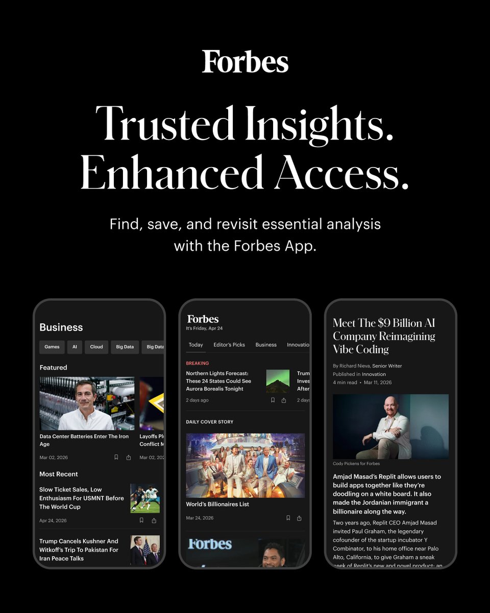 Forbes's tweet photo. Introducing The Forbes App—your daily source of insight. Download today and build your personal library of market-moving insights on the go. https://t.co/8zBoVvcfBL https://t.co/6A7Sjs4AIe