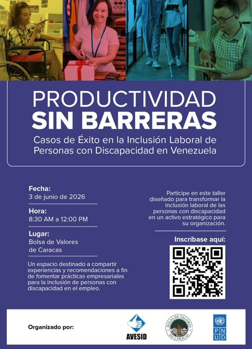 josegrasso's tweet photo. La @Bolsacaracas , junto a la Asociación Venezolana para el síndrome de Down (@avesid) y el Programa de las Naciones Unidas para el Desarrollo (@PNUDVenezuela), te invitan al evento: "Productividad sin Barreras: Casos de Éxito en la Inclusión Laboral".
Descubre cómo la inclusión efectiva transforma el entorno laboral y potencia la productividad en el sector privado venezolano. @AgendaCAF 
🗓️3 de junio de 2026
⏰8:30 a.m a 12:00 m
📍Lugar: Bolsa de Valores de Caracas
¡Cupos limitados!  Inscríbete aquí:👇
https://t.co/Yld7Um6e24