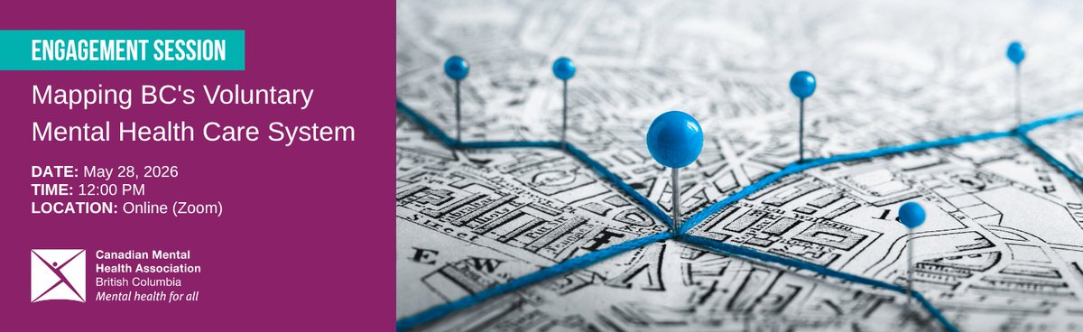 BCNPHA's tweet photo. Help to expand understanding of BC's voluntary mental health care system. CMHA BC Division is holding a webinar on May 28 to discuss services, gaps and challenges. Register: https://t.co/bkW9hyzTj4 https://t.co/w88DaEVESY