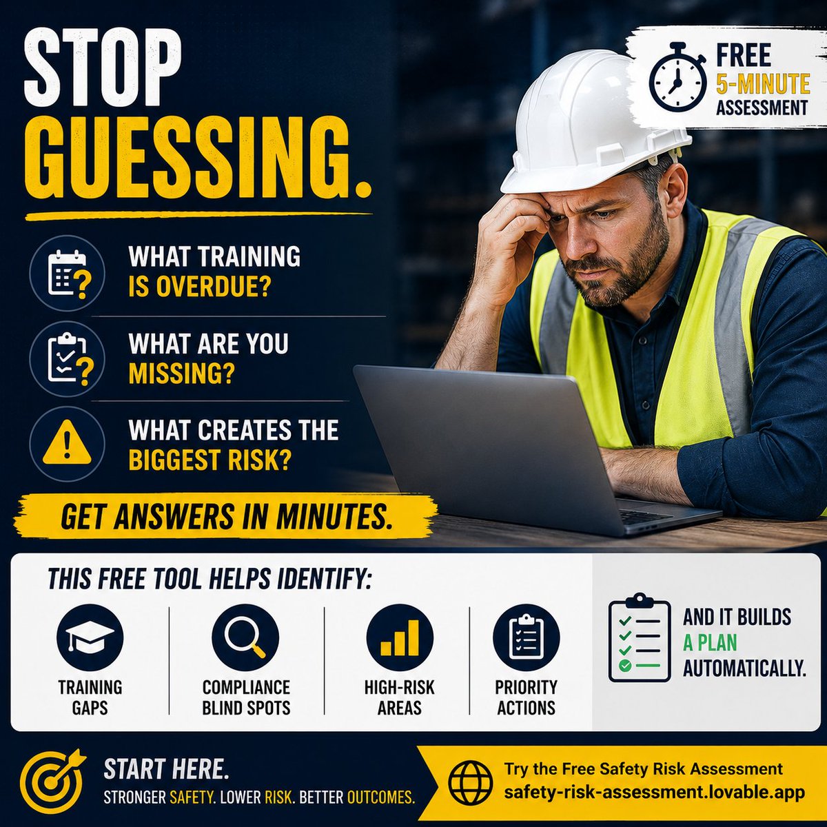 VingApp's tweet photo. Feeling swamped by inspections, onboarding, and compliance? Get instant clarity on your team’s training gaps and top risks, plus an action plan, free. Start now: https://t.co/6oqRrAAT3K #ving #vingsafety #safetyfirst #OSHACompliance #RiskAssessment #WorkplaceCompliance https://t.co/6xB1BUxNmz