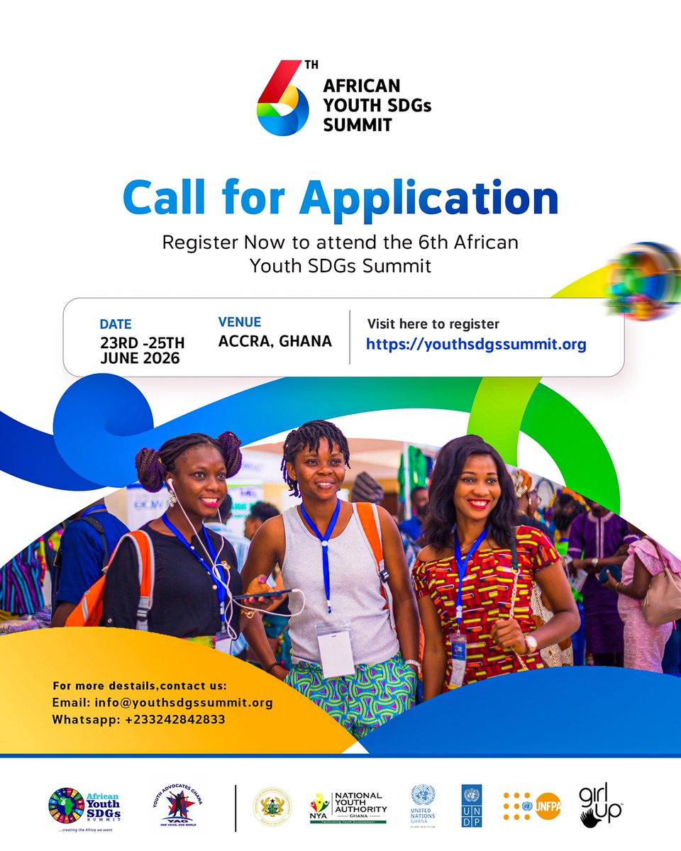 YagGhana's tweet photo. Happy #AfricaDay 2026! ๐๐ฅณ
63 years strong. Letโs turn celebration into action with the 6th African Youth SDGs Summit โ 23-25 June, Accra.
Theme: Reimagining Africa through Youth-Driven Solutions
Register: https://t.co/WWYOkc1MWM
#AYSDGs2026 #SDGs #AUDay https://t.co/JdgizQkEZi