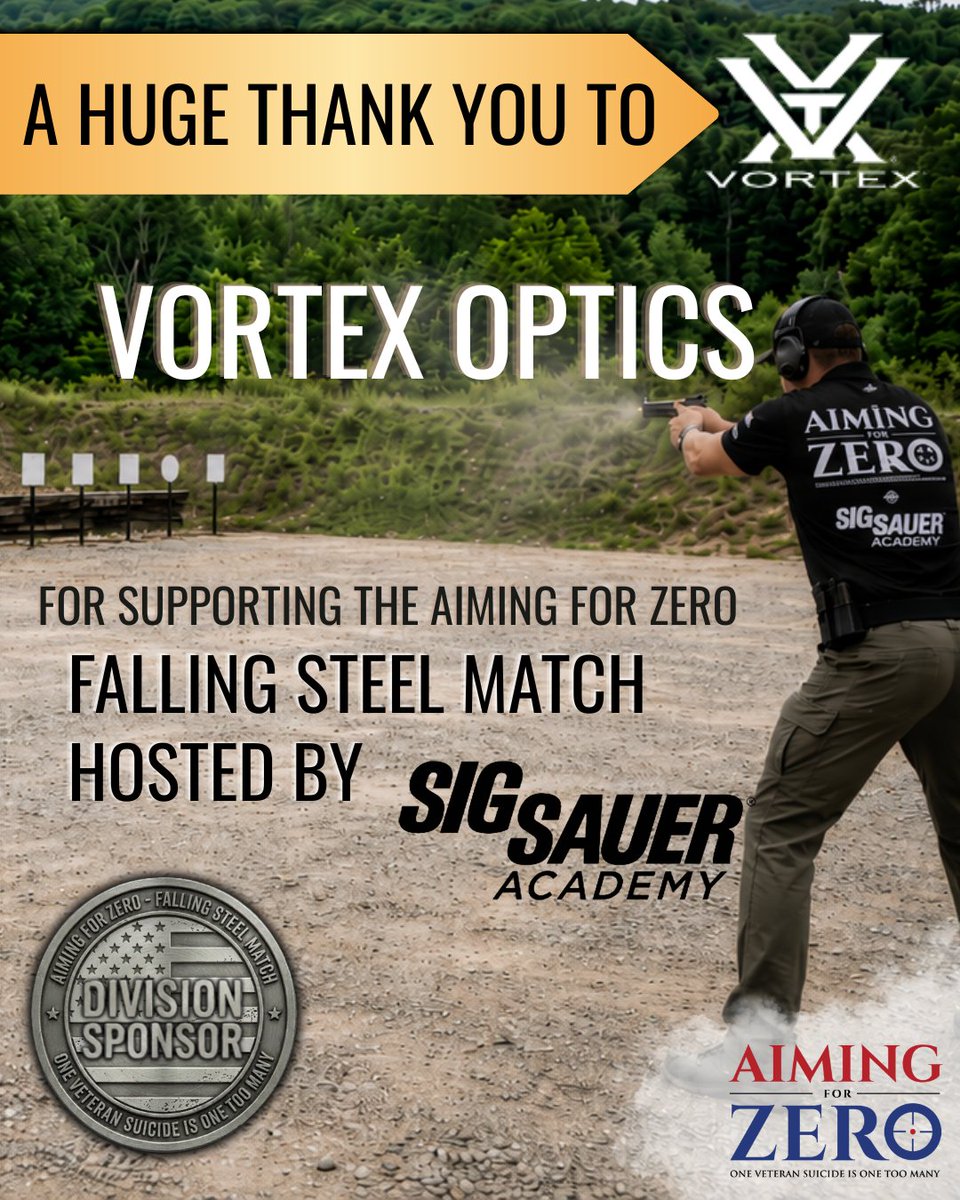aiming_for_zero's tweet photo. The 2026 Spring Falling Steel Match would not be possible without the incredible support of our sponsors.
Thank you for standing behind Aiming for Zero, supporting our veterans, and helping make this event a success.
Please support the businesses that support our mission. 🇺🇸
@VortexOptics 
#aimingforzero #vortex