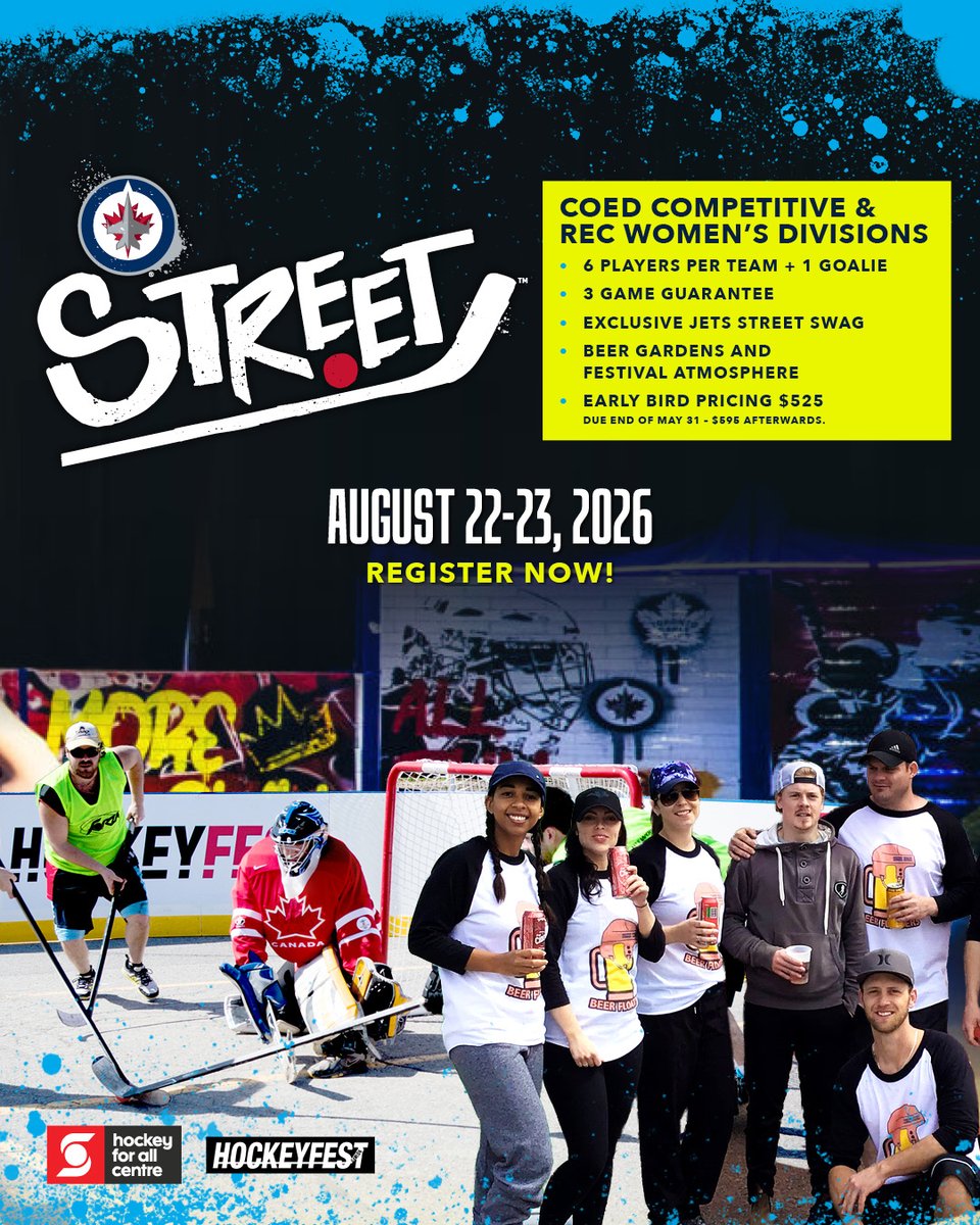 hockeyforallctr's tweet photo. Don't miss out on the first ever Jets HockeyFest! Grab your team and sign up today!

🏒 Adult Coed | Adult Rec | Women's
🏒 3v3 + Goalies
🏒 Family-friendly activities, vendors and music
🏒 Early bird pricing (Ends May 31)

For full details, visit: https://t.co/aegnWIqdx8 https://t.co/FoXM97Rm4w