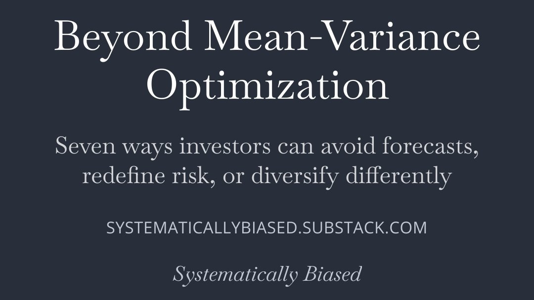 arubesam's tweet photo. I recently discussed how mean-variance optimization (MVO) can go wrong. In the most recent post, I discuss some alternatives to MVO. 

Post here 👇
https://t.co/sIt0ztXzge

#QuantFinance #PortfolioOptimization #AssetAllocation #SystematicInvesting #Investing https://t.co/cdFahmt65h