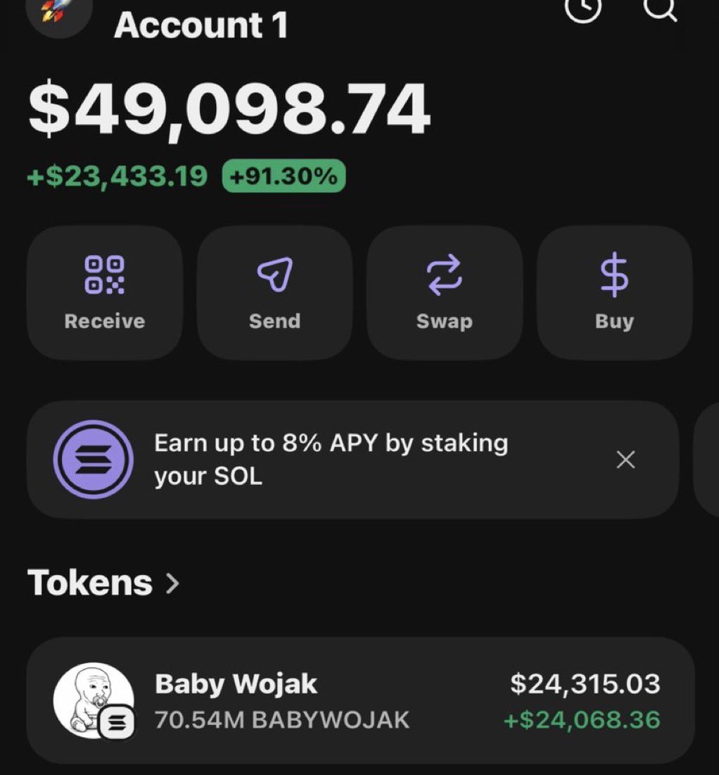 bewaterlike's tweet photo. $BABYWOJAK is making waves printing massive profits on my Alpha telegram group 🏆🚀📊

If you’re in my  tg group your copy trade would have been on same profit as I am.

Ca: 4Y5HhBEa2Mmbx3P6S1ttLGzSYCfgykMdmutFHXsNpump https://t.co/S85LzduLXH