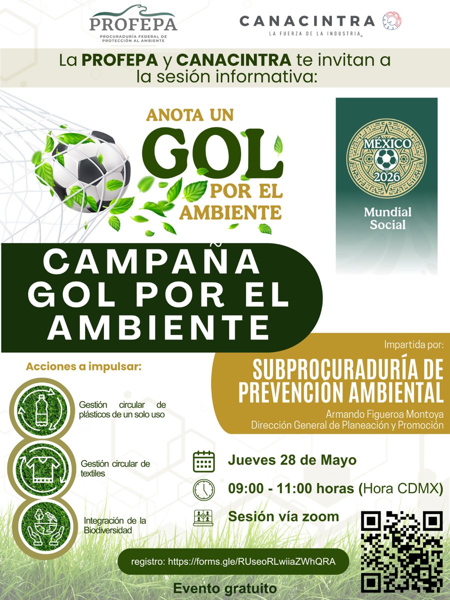 CenSeCar's tweet photo. ¡ATENCIÓN A TODO EL SECTOR 𝙸𝙽𝙳𝚄𝚂𝚃𝚁𝙸𝙰𝙻 DE TAMAULIPAS!

𝗣𝗥𝗢𝗙𝗘𝗣𝗔 - 𝗖𝗔𝗡𝗔𝗖𝗜𝗡𝗧𝗥𝗔 extendemos una cordial invitación a participar en la Sesión Informativa “Campaña Gol por el Ambiente” , que se llevará a cabo el próximo 28 de Mayo en un horario de 09:00 a 11:00 hrs (Hora CDMX).

✅️ Evento sin costo
✅️ Evento Vía Zoom dirigido al Sector Industrial de Tamaulipas
✅️ Evento que requiere registro 

Contaremos con la participación del Ing. Armando Montoya Figueroa de la Dirección General de Planeación y Promoción

Conoce las bases, requisitos, el funcionamiento del sistema y resuelve tus dudas para llevar tu propuesta al siguiente nivel. Para asistir es necesario registrar en el siguiente enlace:
 https://t.co/LYHQftQAqT