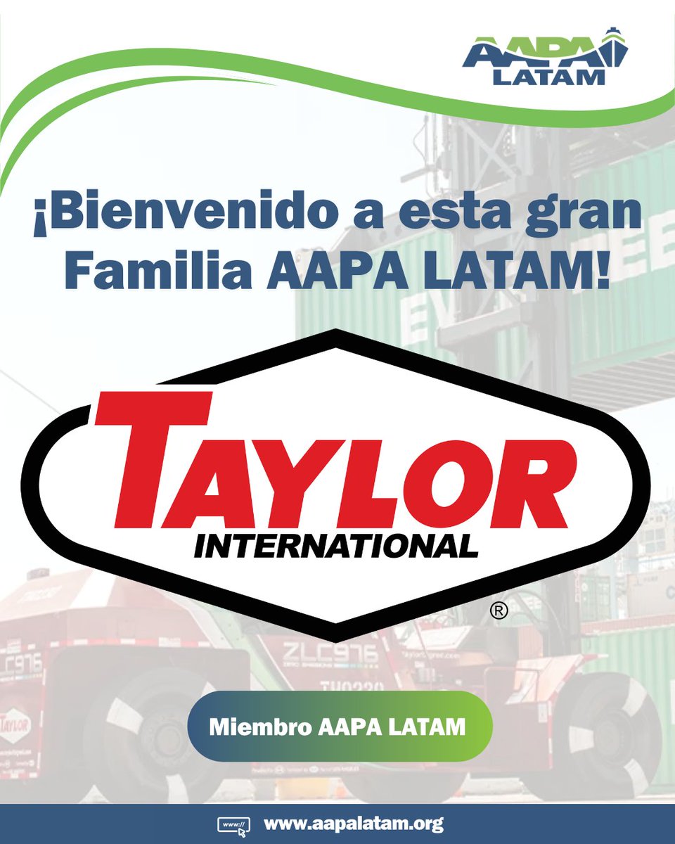 AAPALATAM's tweet photo. Damos la bienvenida a @taylor_intl  como nuevo miembro de AAPA LATAM. 

Extendemos un especial saludo a Sacramento Mendoza, Sales Manager LATAM &amp; Caribbean, y a todo su equipo. 

¡Seguimos fortaleciendo la innovación y cooperación portuaria en la región! 🤝⚓ https://t.co/2y9usQabD3