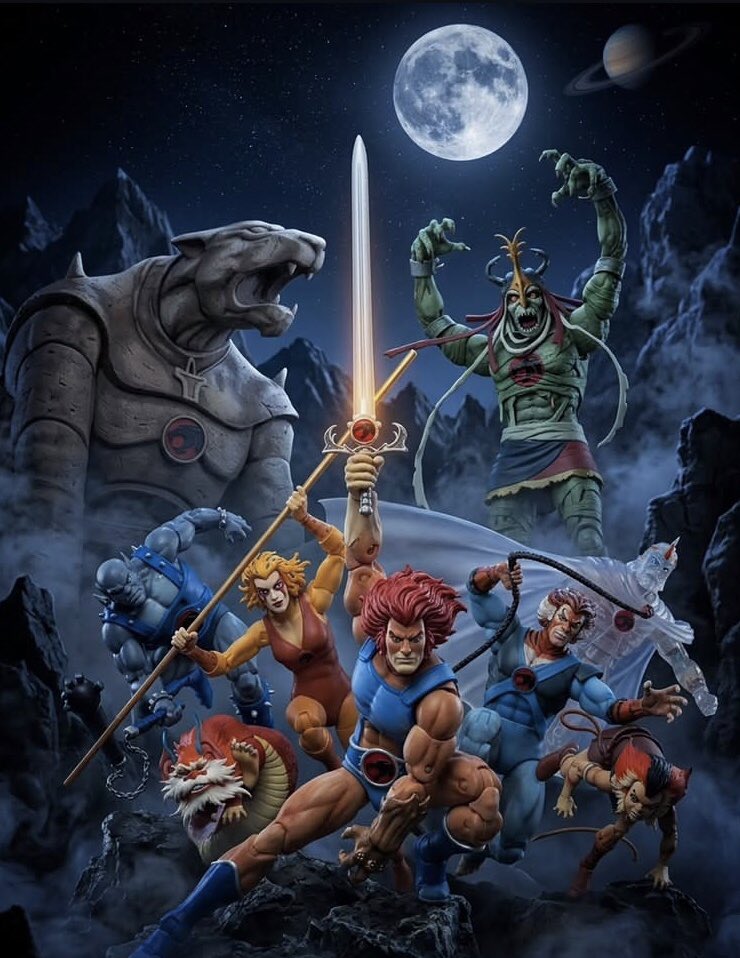 ThunderCatsOrg's tweet photo. Great use of AI for a toy inspired interpretation of the classic poster. Credit to austinl.brook on IG. #thundercats #thundercatsart #fanart #thundercatsorg https://t.co/4iO91ttZhl