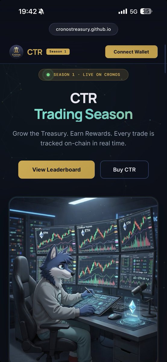 HanSoloCRO's tweet photo. CTR Arena is not just a trading page. It is a live on-chain competition built around real participation, transparent scoring, and measurable performance.

Season 1 runs live on Cronos, with every buy and sell tracked in real time. The interface does not hide the process behind vague metrics. It shows price, liquidity, volume, trader count, total trades, a live feed of on-chain activity, and a leaderboard that ranks wallets by score.

That matters.

Most trading communities reward noise. CTR Arena rewards actual behavior.

The scoring system is designed to favor real capital contribution:
buy volume counts 3x, sell volume counts 1x, wash-style activity gets penalized through the anti-wash factor, and holding longer increases the score through a holding bonus. That creates a system where consistency beats churn.

The platform also makes performance visible at every level:
a live leaderboard,
a personal wallet dashboard,
a real-time countdown for the season,
and a feed that shows exactly what is happening on-chain.

Even the backend logic reflects that philosophy. The page loads a precomputed snapshot, refreshes automatically, and keeps the experience fast, simple, and reliable without needing an API key or client-side scoring.

And the reward structure is clean:
top 3 wallets share most of the pool, plus one lucky trader gets a bonus share.

CTR Arena works because it turns trading into a system.
Not guesswork.
Not hype.
A system with rules, visibility, incentives, and accountability.

➡️ @CronosTreasury 
➡️ https://t.co/t75rlWT783
