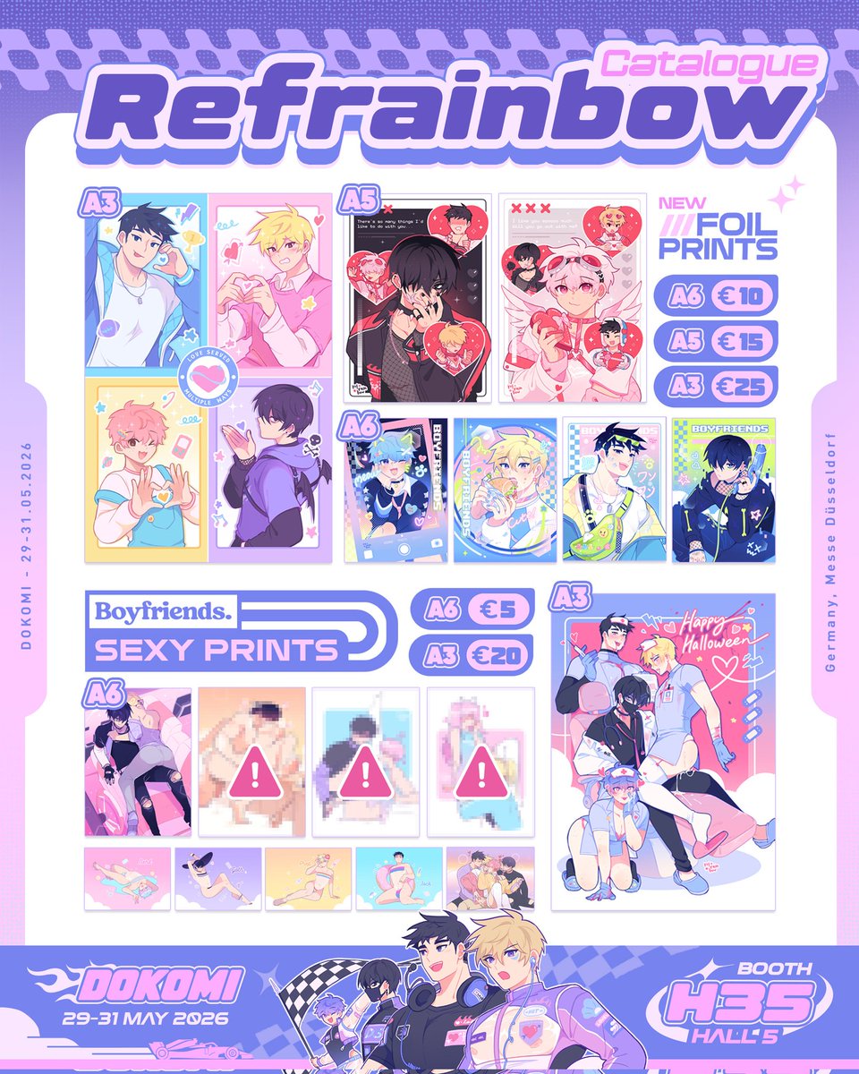 refrainbow's tweet photo. OK HERE IT IS my Dokomi catalogue!

I will be in Hall 5 (18+ area) this time around! Lotsa new (and lewd) merch available that you won't be able to find anywhere else 👁️👁️

📍 Messe Düsseldorf
📅 29-31 May 2026
🛒 Hall 5 Booth H35

#artistsofdokomi2026 https://t.co/YAbFXAGeWM