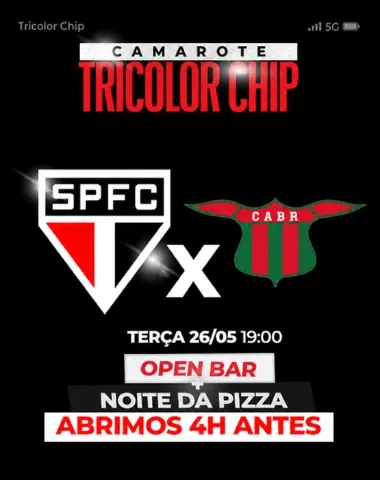 MeelSouzaa's tweet photo. 🔥 TERÇA TEM JOGÃO NO CAMAROTE @tricolorchip 

Vem curtir SPFC x CABR com open bar + noite da pizza 🍕🍻⚽

📅 26/05 | ⏰ 19h
⏳ Abertura 4h antes do jogo

Garanta seu lugar agora 👇
https://t.co/A1cI8ndvXE

Chama a galera e vem viver essa experiência! 🚀 https://t.co/hbgcfysRX0