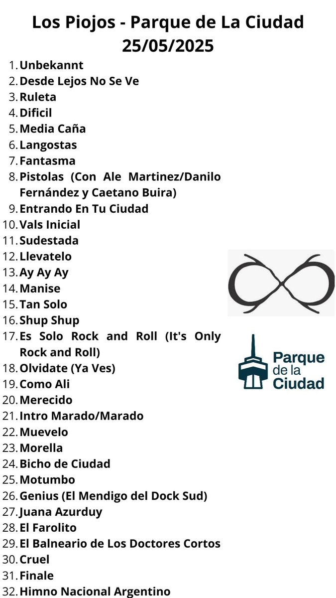 Kitoscai87's tweet photo. Un día como hoy, pero un año atrás, Los Piojos se presentaban en su segunda fecha en el Parque de la Ciudad cerrando así su doble presentación.

Dejo la lista de aquel día: https://t.co/fC11wMxFgZ