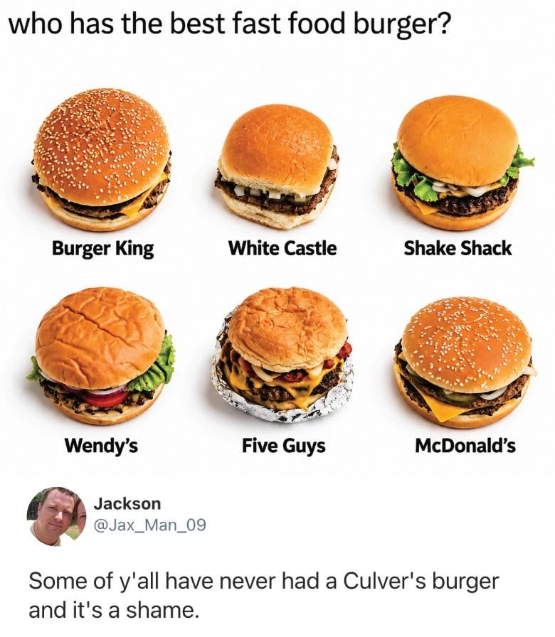 Natedog18's tweet photo. Facts #midwest #culvers #fresh #burger #custard https://t.co/KU7UpBqbeV