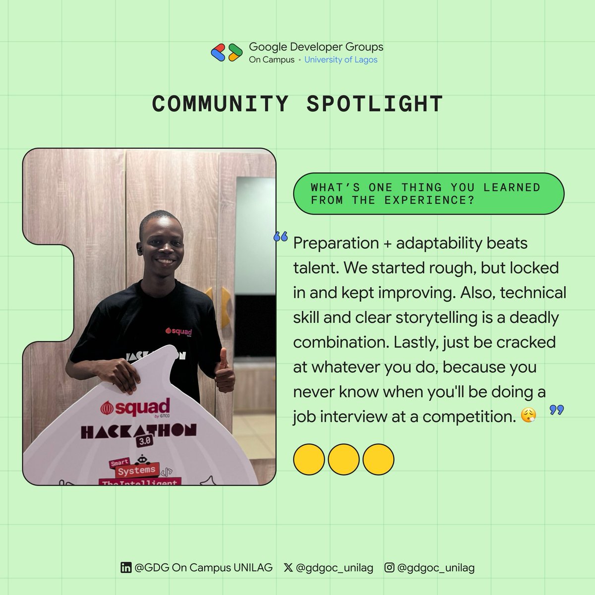 gdgoc_unilag's tweet photo. Hear them share:
✨ the solution Team Setld built
✨ key lessons from the hackathon
✨ and advice for students looking to participate in hackathons and tech competitions https://t.co/2GPp60H2tb