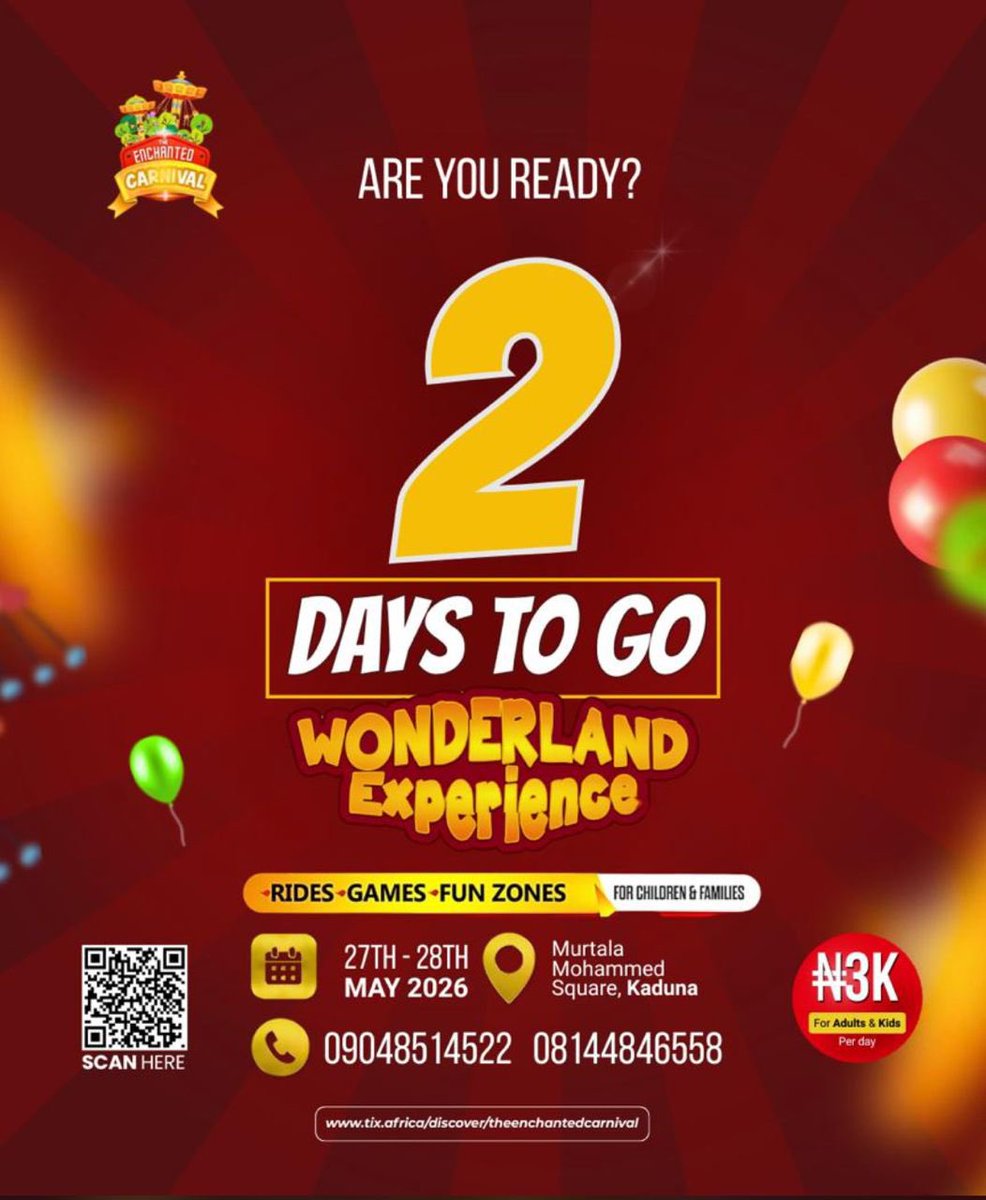 TheUjudarling's tweet photo. Are you really ready? 
It’s 2 days to go and 3k is exactly what you need to gain access. 

Oya tag 3 people you want to see on that day.

#EnchantedCarnival 
#Awonderlandexperience https://t.co/W3ht0Mqftm