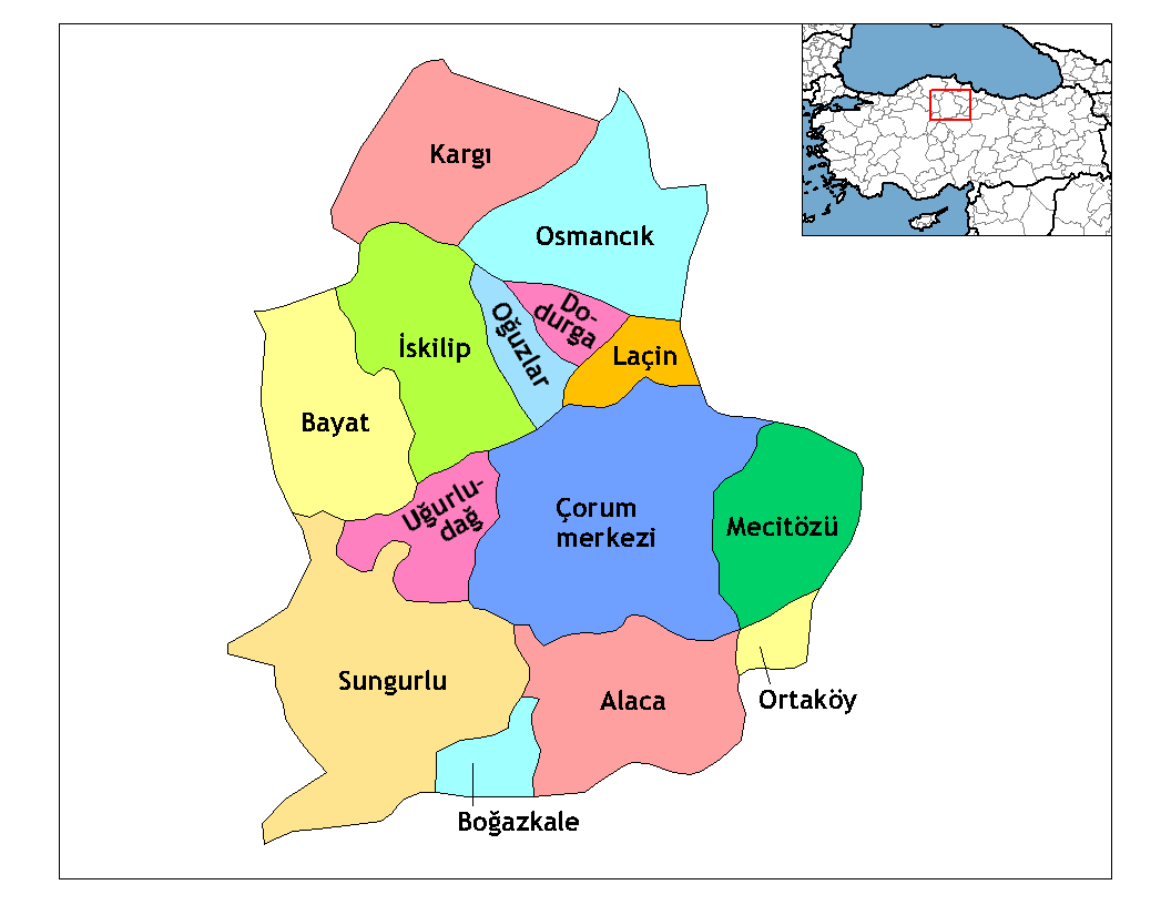HorasaniTurki's tweet photo. Çorum ilimizde adını 24 Oğuz boyundan alan 2 ilçe, 1 mahalle ve 18 köy bulunur:

Bu ilçeler Bayat ve Dodurga ilçeleridir. Kargı ilçesinin ve aynı adlı köylerin adı da, bir Türk savaş aleti olan kargı ile veya 24 Oğuz boyundan olan Kargın/Garkın boyu ile ilişkili olabilir.

Köy ve mahalleler şöyledir:

Alaca İlçesi:
-Kargın köyü

Bayat İlçesi:
-Beydili köyü

Boğazkale İlçesi:
-Yazır köyü

Çorum merkez:
-Çepni Mahallesi
-Beydili köyü
-Büğdüz köyü
-Eymir köyü
-Kayı köyü
-Kınıkdeliler köyü
-Kınık köyü
-Salur köyü

İskilip İlçesi:
-Çetmi köyü
-Derekargın köyü

Kargı İlçesi:
-Avşar köyü
-Bayat köyü
-Çetmi köyü

Mecitözü İlçesi:
-Bayındır köyü
-Kargı köyü(?)
-Kayı Köyü

Oğuzlar İlçesi:
-Kayı köyü

Osmancık İlçesi:
-Kargı köyü(?)

Çorum genelinde 24 Oğuz boyu adı dışında, pek çok farklı Türkmen aşiret/oymak ismi taşıyan yerleşim de vardır. Sungurlu, Alaca, Oğuzlar gibi ilçe adları buna örnektir.