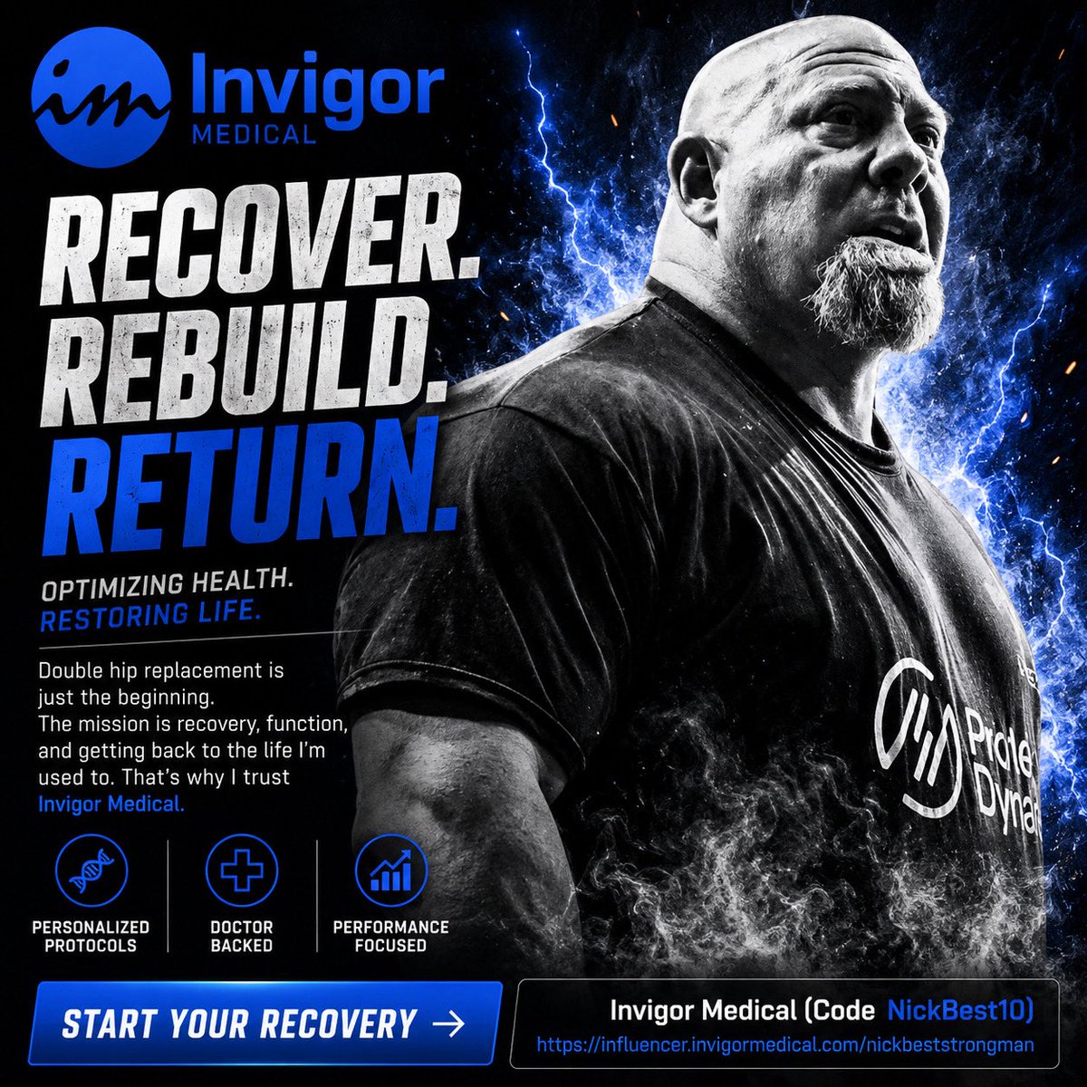 nickbeststrong's tweet photo. RECOVERY IS THE NEW BATTLEFIELD. โก
Double hip replacement recovery takes patience, work, and the right support.
Proud to partner with Invigor Medical as I focus on getting back to full function and strength.
Code: NickBest10
https://t.co/iGFLvmzaqs
#InvigorMedical #Recovery https://t.co/sfjpEopeUV