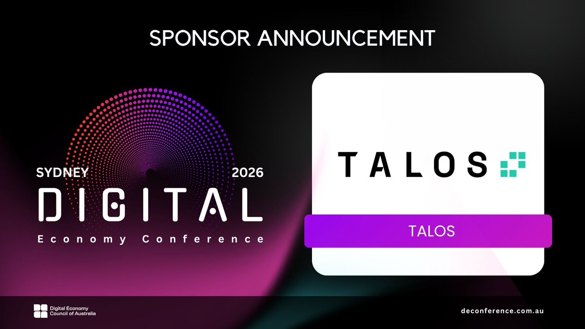 DECAustralia's tweet photo. We are thrilled to welcome @talostrading, the leading institutional trading platform as an Ecosystem Sponsor for #DECON2026! 🚀
 
📅 15-17 June 2026📍 Sheraton Grand Sydney
🎫 Tickets: https://t.co/8TFwm777qU🔗 Discover Talos: https://t.co/L0SZ3ql5EU https://t.co/pMavkCxWj7