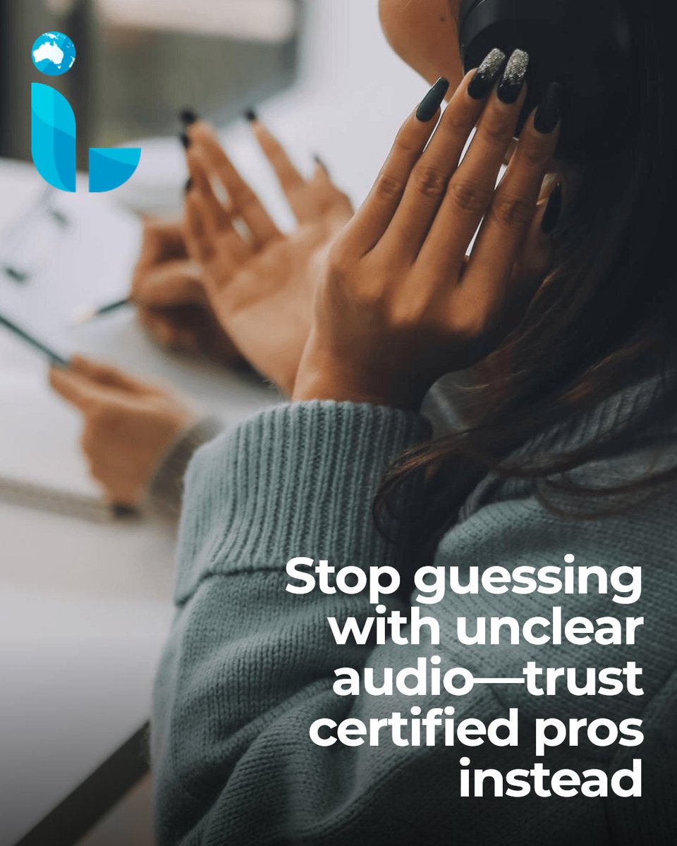 Interlingual's tweet photo. Unclear audio turns transcription into a guessing game. Background noise and muffled speech hurt accuracy. Trust certified pros to get it right every time. #Interpreting #InterpretingServices #VoiceOver #NAATI https://t.co/mwIcf5JcFn