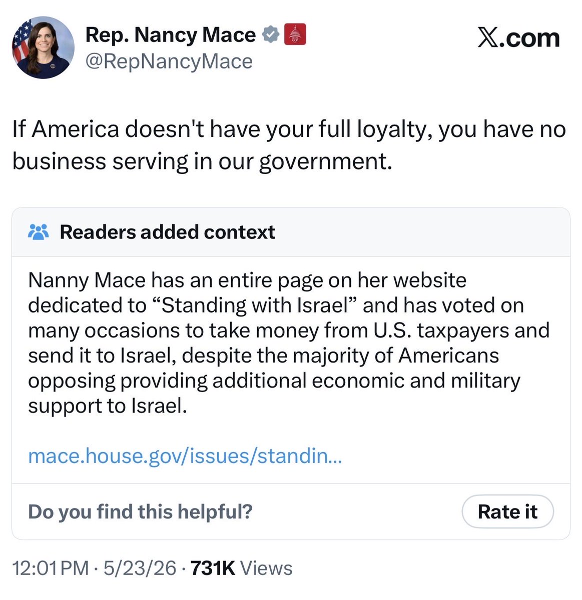 FueledBySteak's tweet photo. @NancyMace Be consistent, Nancy https://t.co/YjtnpIc6EO