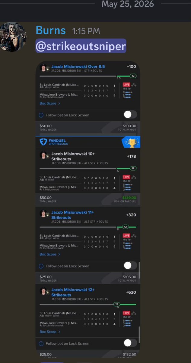 StrikeoutSniper's tweet photo. Premium Member’s Slip 💰🤑
POTDs been putting in serious work 🔥
Come join the SnipeSquad and eat with us 🍽️💯
👉 Link in bio
#MLBProps #MLBBets #POTD https://t.co/439Gg8c0pi