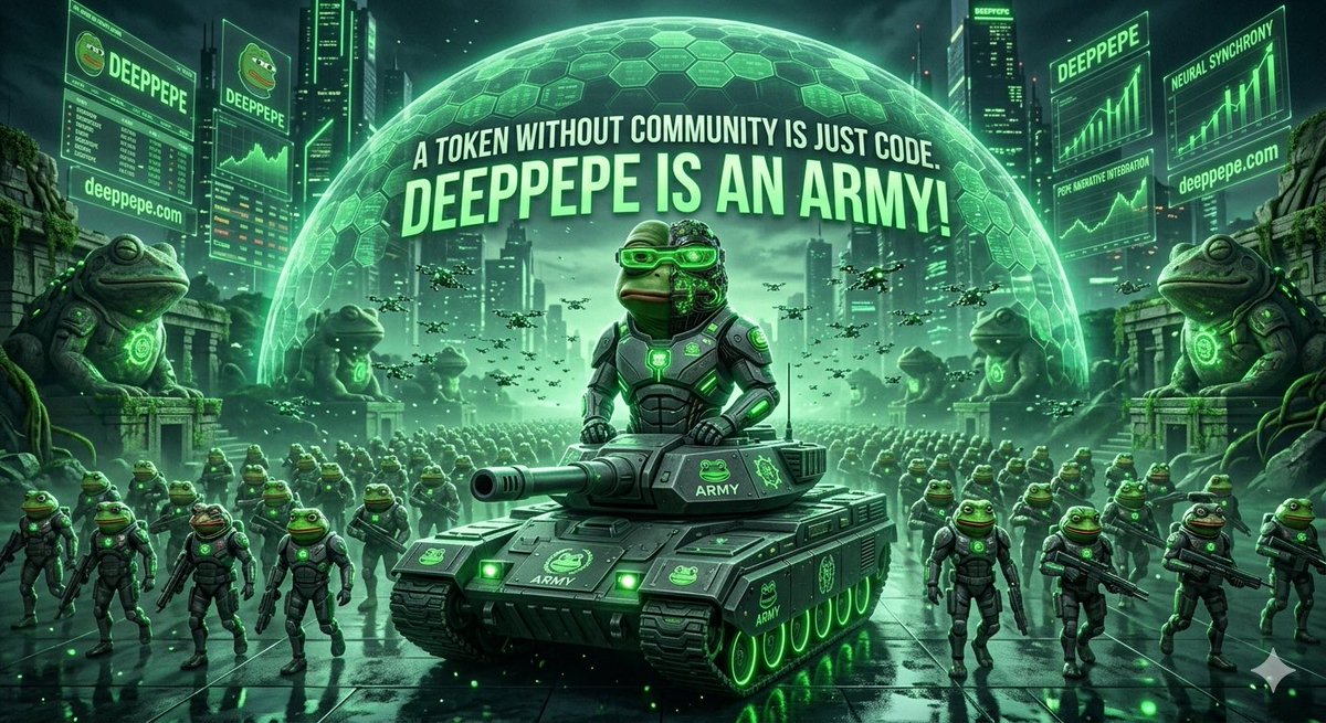 jwelliton3's tweet photo. A token without community is just code. DeepPepe is an ARMY! 🐸🛡️ We cross pure meme culture with unstoppable AI algorithms. If you hold DeepPepe, you know the play. Drop a 🐸 if you're in!
🌍 https://t.co/AR78rFlhA1
#DeepPepeArmy #HODL #CryptoChads 
$DPAI
@DeepPepe_DPAI https://t.co/uFg3n86FNG