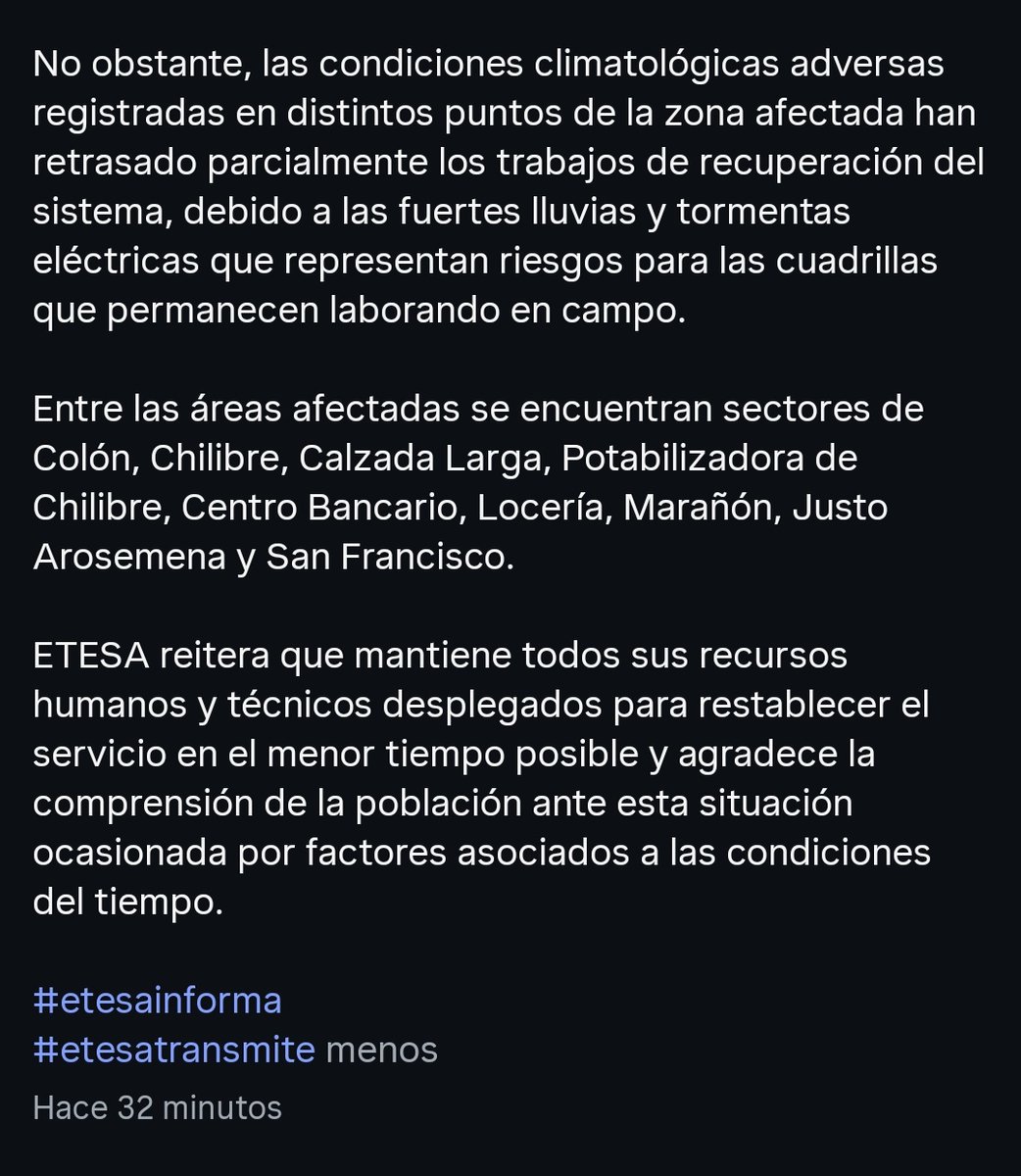 ENSApanama's tweet photo. #EnsaInforma 📢 Reporte de @Etesatransmite https://t.co/x2ZpIDtRwD
