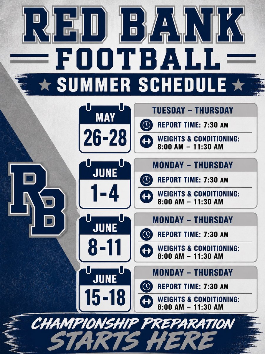 Redbank_fb's tweet photo. 🏈 Summer Grind Starts Now.
Weights. Conditioning. Work.

#BankBUILT🦁 https://t.co/t8Lri3LKeq