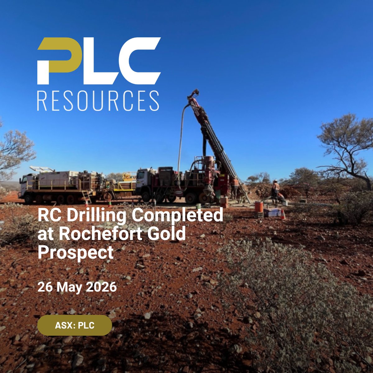 PLCresources's tweet photo. $PLC has completed maiden RC drilling at the Rochefort Gold Prospect, Abbotts North Project WA. 5 holes, 1,018m, quartz veining, sulphides &amp; potassic alteration intersected. 
 
Assays due in 4–6 weeks. 
 
View: https://t.co/17xskAvRbH

 #Gold #Exploration #Murchison #AbbottsNorth https://t.co/TzhhiNRQ4i