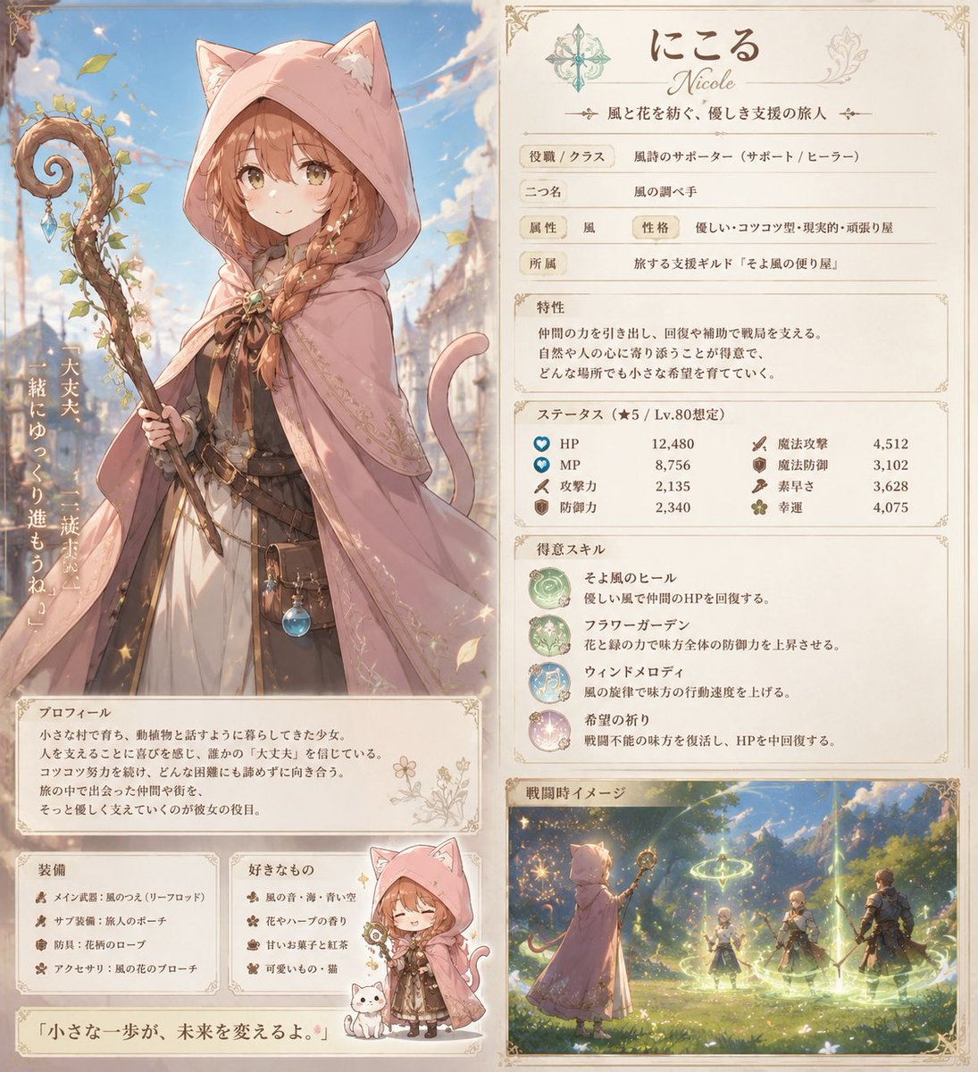 nico25craft's tweet photo. おはにこです☀️
いつもお世話になっているChatGPTくんに
私をRPGのキャラにしてとお願いしたら
めっちゃ可愛いキャラが爆誕(*´ฅ`*)

白猫が相棒なの一度も言ってないのに…
全てお見通しのようだ…😳 https://t.co/U5btOyxtGC