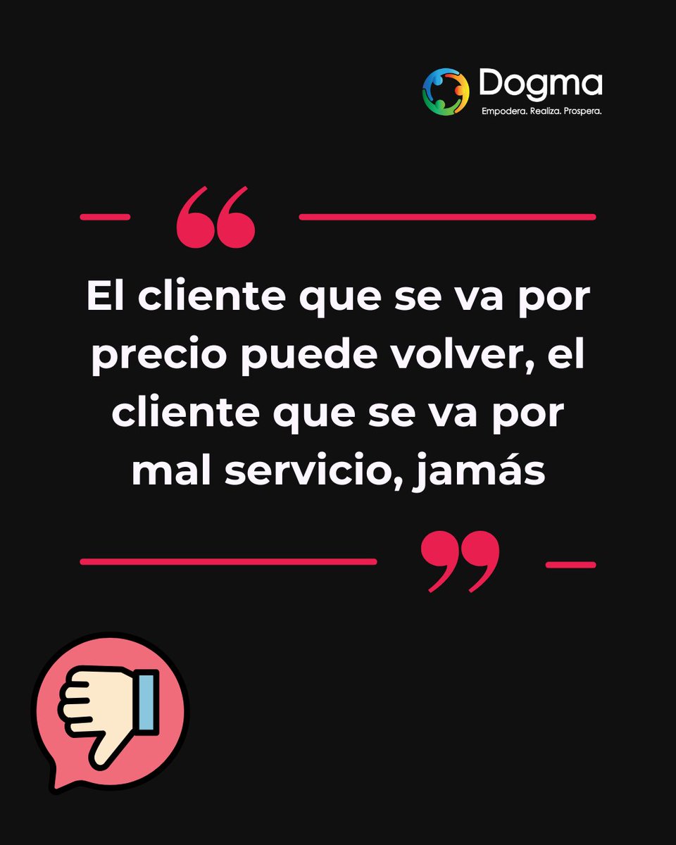 dogmasys's tweet photo. La mayoría de clientes NO se van por precio.

Se van porque:

nadie responde
el soporte frustra
el seguimiento no existe
se sienten ignorados

El producto ya no basta.
La experiencia ES el producto.
👉 ¿Qué marca dejaste por mal servicio aunque tuviera buen precio? https://t.co/OSSBP7gLEn