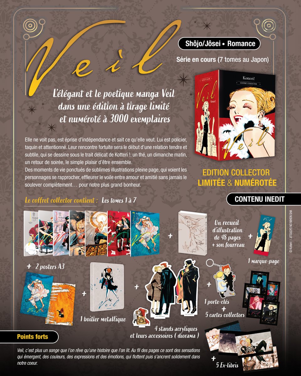 yeux2seraph's tweet photo. كل يوم يزداد حسدي للفانز الفرنسي

 أعلنت كوتيري عن صندوق Limited edition من مانجا Veil، يتضمن كل المجلدات + بوسترات + علاقة مفاتيح و المزيد من البضائع 🤍👄🤍 https://t.co/jlPsJufDay