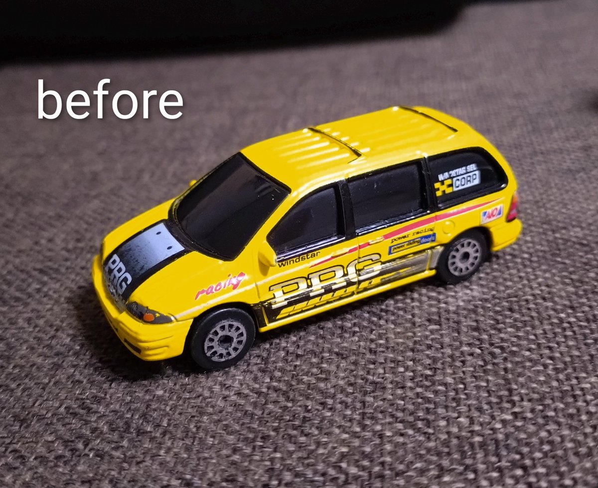 grv925's tweet photo. 自家製3インチ チープミニカー
【日産クエストGXE】
ベースはREALTOYフォードウインドスター

Dピラーの角度を変えて窓パーツが合わなくなったのでリアはガラスハッチを開けた状態にしました。

#新種ミニカー
#USDM https://t.co/bwfl4MzZS3