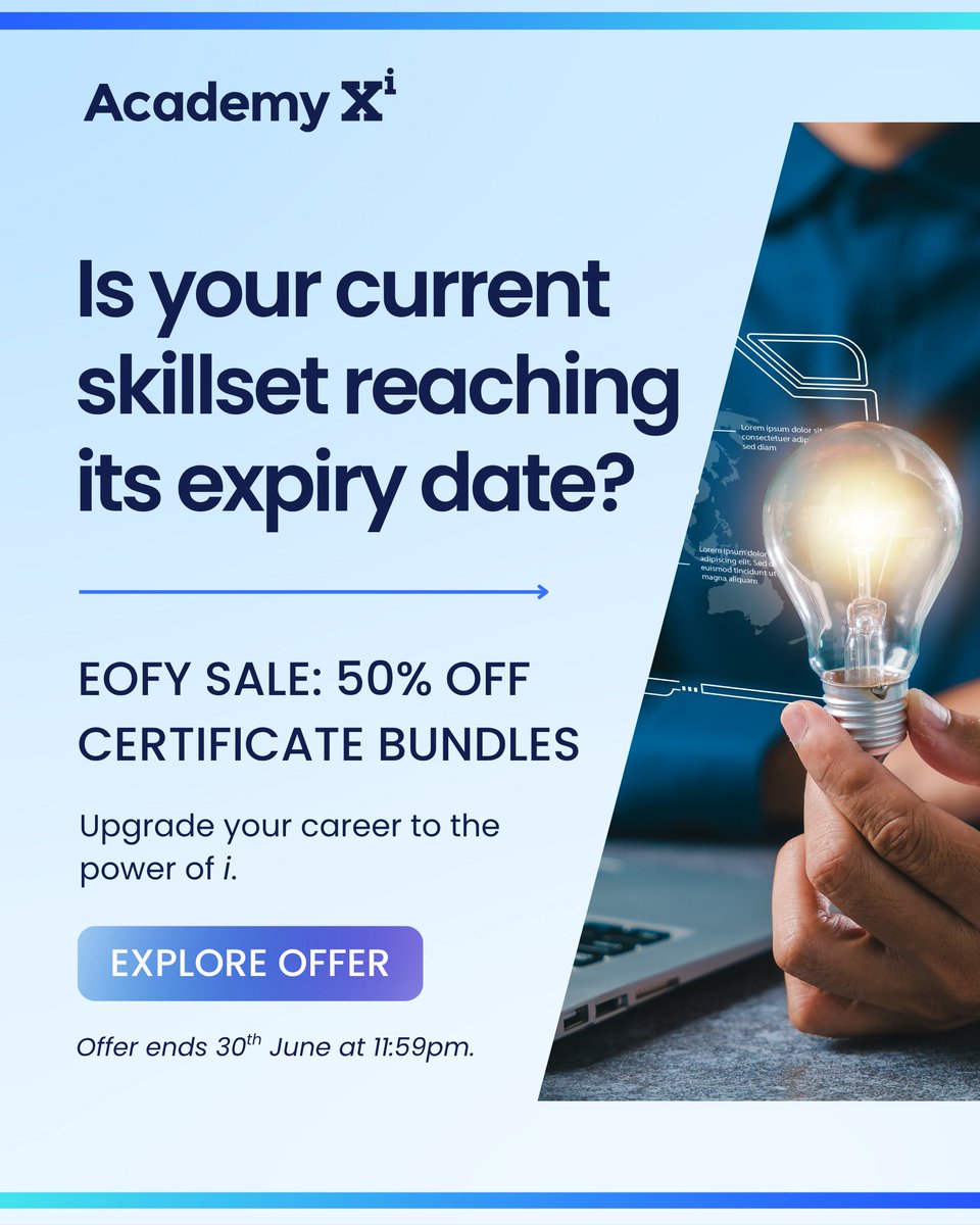 academyxi's tweet photo. The skills shaping FY27 are already changing careers today. 🚀

Professionals are investing in AI, Cyber, Data &amp; UX/UI skills to stay competitive, unlock salary growth &amp; future-proof their careers.

Save up to 50% off before #EOFY ends ⚡

💡 https://t.co/ENbKlkiApq https://t.co/6k0YrnisSH