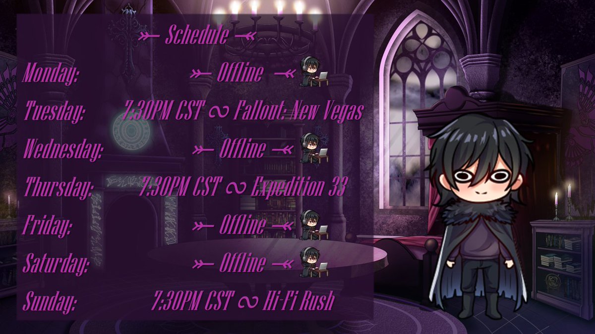 CorvisVT's tweet photo. Schedule for the week! Gonna try to post this every week now to keep people (and myself) informed as to what all I will be doing for stream! https://t.co/MWAPYxQs6B