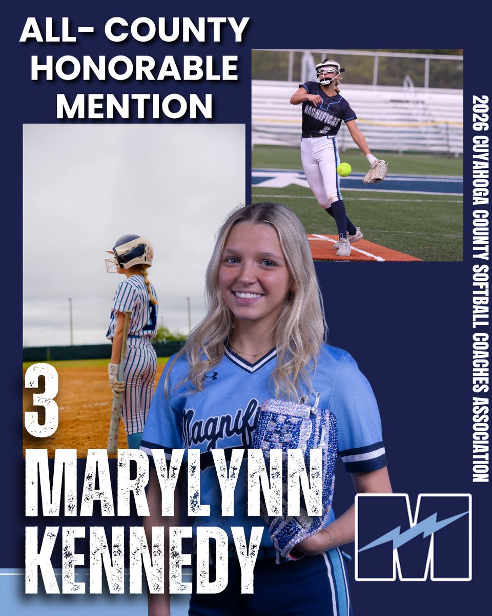 Maghs_softball's tweet photo. All-Cuyahoga County Honors for the Blue Streaks 💙🥎

1st Team All-Cuyahoga County
Haley Wheeler INF

2nd Team All-Cuyahoga County
Ella Restifo OF

Honorable Mention All-Cuyahoga County
Marylynn Kennedy 
Bella Nolan 

Proud of these girls and the work they put in all season long. https://t.co/LbyT5DPJS6