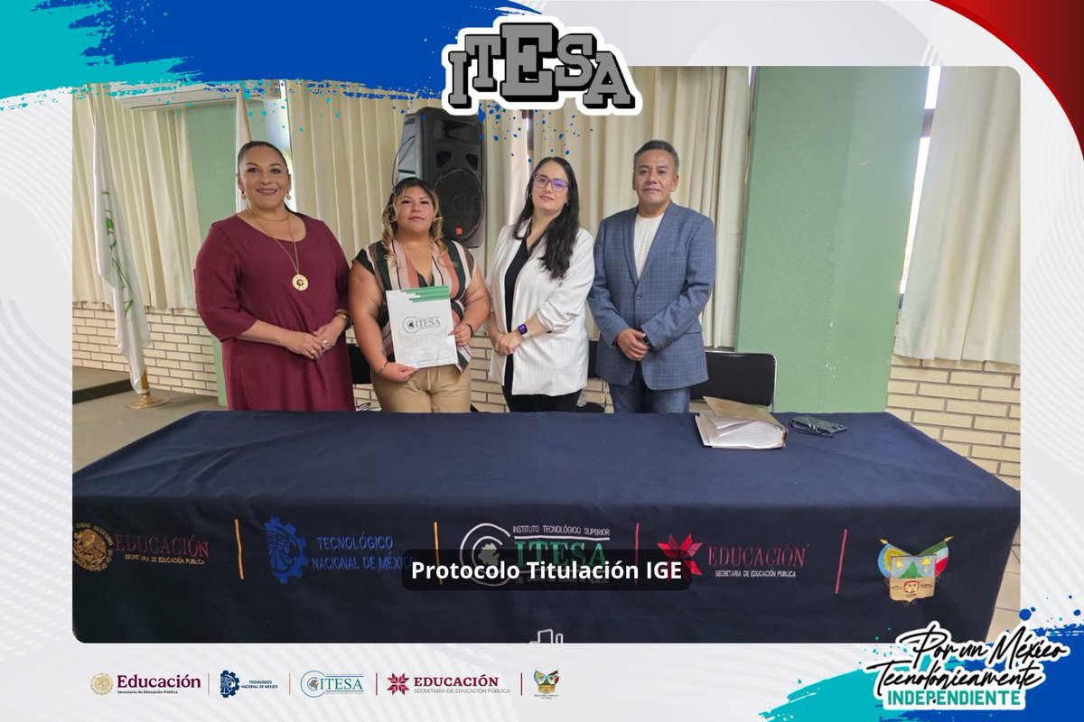 ITESA_OFICIAL's tweet photo. 🎓📈 Ana Karen Corona Rodríguez realizó su Acto Protocolario de Titulación Integral en la modalidad de “Tesis”, culminando sus estudios en Ingeniería en Gestión Empresarial. ¡Muchas felicidades por este gran logro profesional! 👏🌟

#OrgulloITESA #IGE #Titulación https://t.co/6KKWZRPI6H