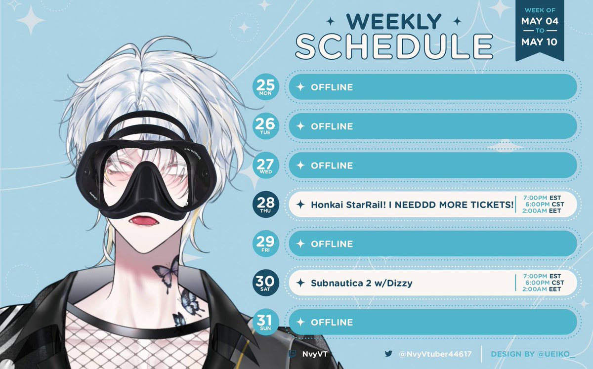 NvyVtuber44617's tweet photo. WEEK STREAM DAYS WEEK!!!      
Stream Layout by @/UEIKO_ https://t.co/dtNL89tp49