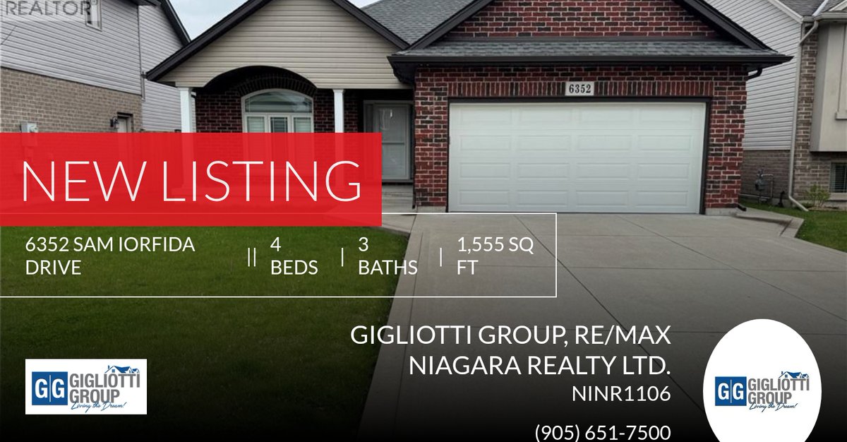 GigTony's tweet photo. 📍Just Listed 📍 Take a look at this fantastic new property that just hit the market located at 6352 Sam Iorfida Drive in Niagara Falls. Reach out here or at (905) 651-7500 for more information.

Tony Gigliotti
RE/MAX NIAGARA REALT... https://t.co/6V5Sply7U3 https://t.co/bIwlrClTCy