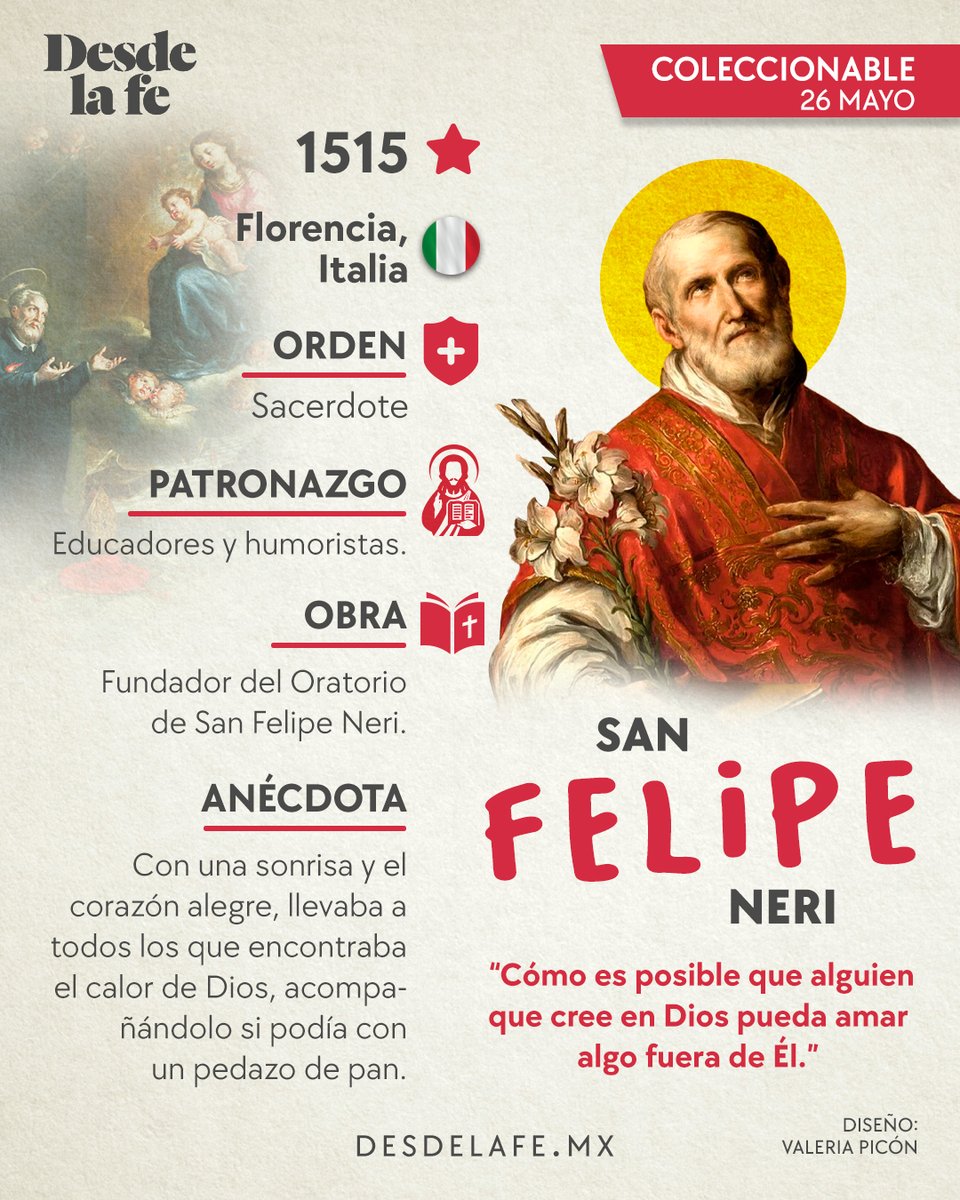 DesdeLaFeMx's tweet photo. ¿Un santo divertido, alegre y bromista? 😅

San Felipe Neri es el “santo de la alegría” porque mostraba que seguir a Dios no significa perder el gozo, sino descubrirlo de verdad.
https://t.co/vyjN0pstvE

#SanFelipeNeri #Dios #SantodelaAlegría https://t.co/EMzuqRlOOv