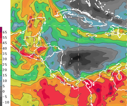 hidromet's tweet photo. Índice de Convección hoy lunes, martes y miércoles !!! Viene mucha lluvia (colores rojo). OJO...  !!! https://t.co/WBr8qR9dKg