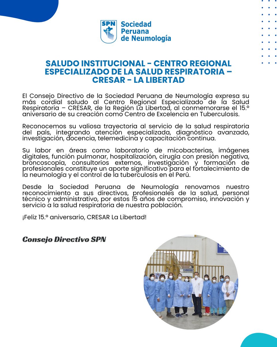 PeruSpn's tweet photo. 🎉 Saludo Institucional: 15.° Aniversario del CRESAR - La Libertad https://t.co/POjzvrhEmP