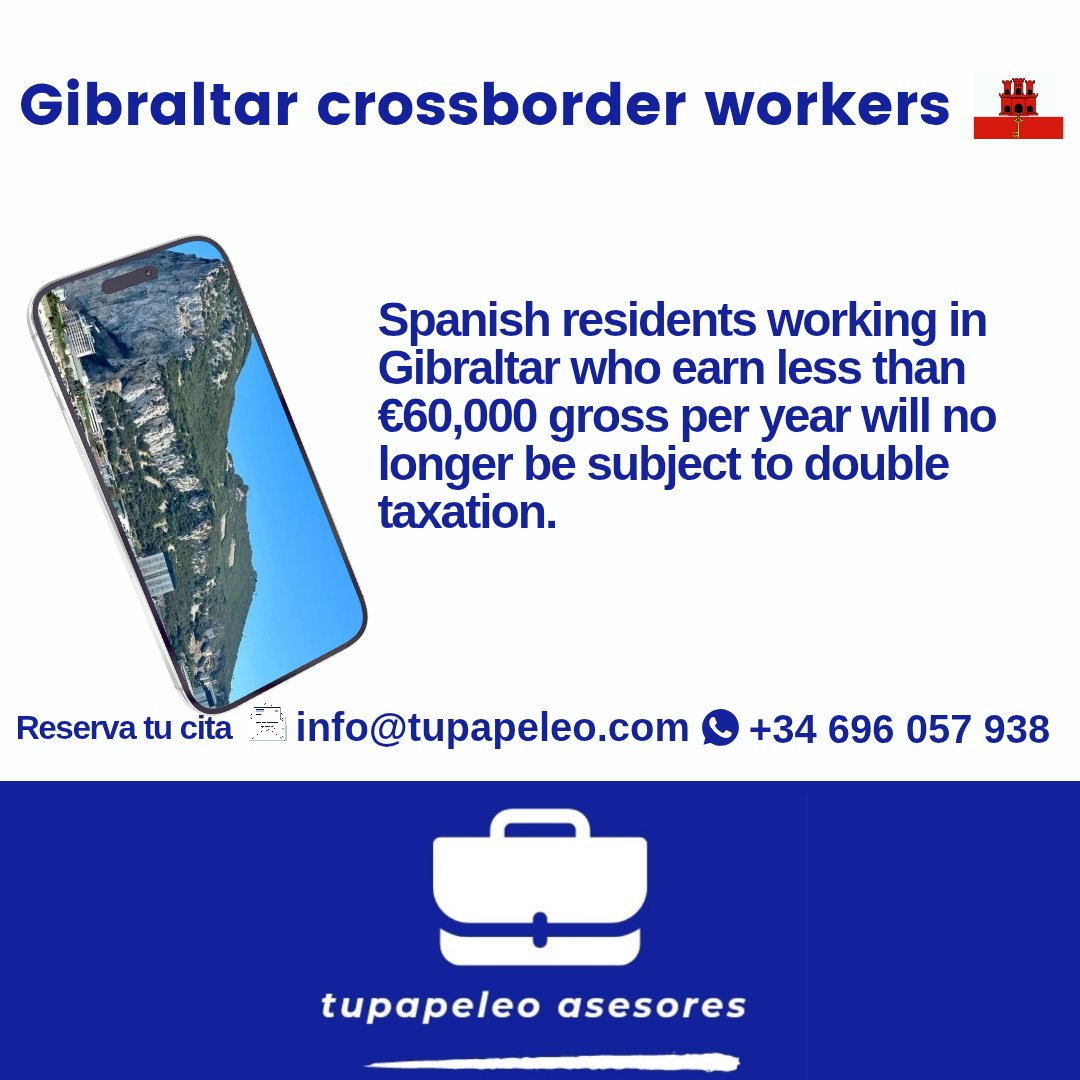 TupapeleoC's tweet photo. 📣 Attention Gibraltar crossborder workers.
✍️ Spanish residents working in Gibraltar who earn less than €60,000 gross per year will no longer be subject to double taxation.
.
.
#gibraltar #campodegibraltar #crossborderworkers #declaraciondelarenta #spanishtax #spanistaxreturn https://t.co/RwknLPI85M