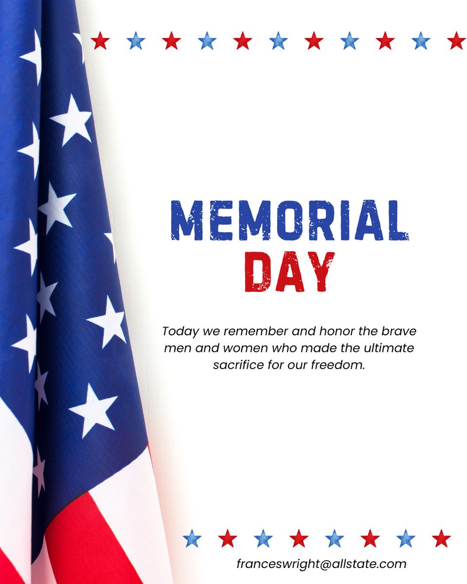 MarynSidney's tweet photo. Today, we honor and remember the brave men and women who made the ultimate sacrifice for our freedom. 🇺🇸
As you travel and celebrate this weekend, make sure you and your family are protected every step of the way. 📞 773-253-0818
#MemorialDay #Allstate #InsuranceProtection https://t.co/pObl2slGnA