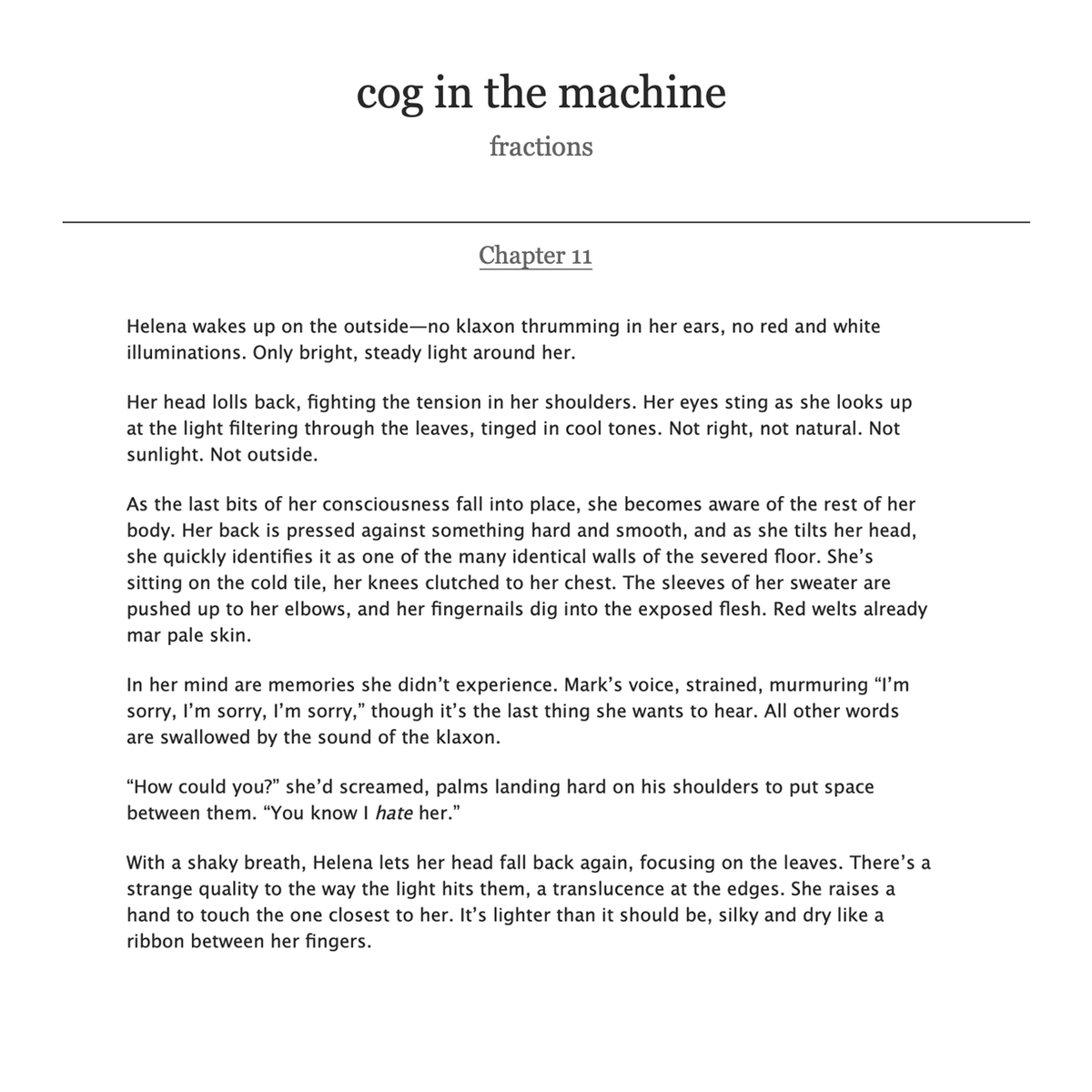 FractionsWrites's tweet photo. Cog in the Machine ⚙️ Chapter 11: In the direct aftermath of Cold Harbor, Helena and Helly navigate their rapidly merging realities and relationships with Mark S. (We're baaaaaccckkkkk!)

https://t.co/824lLuC5Xf https://t.co/c6MvsuotpJ