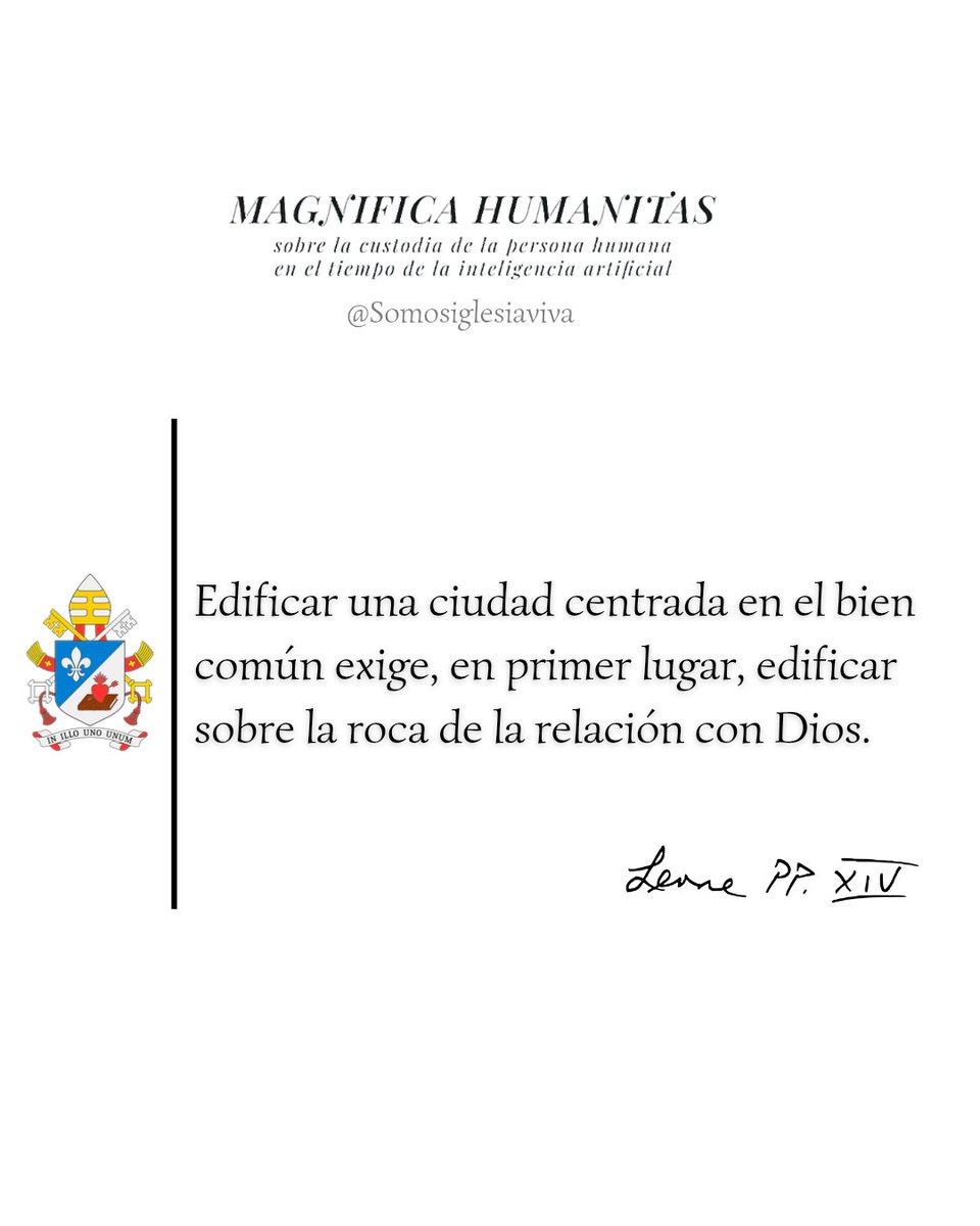 BaluOsa28's tweet photo. Una sociedad sin Dios pierde sus cimientos.
Solo sobre la roca firme de Él puede edificarse el verdadero bien común. ✨🙏 #MagnificaHumanitas #LeónXIV #Fe #IglesiaCatólica https://t.co/NUvg29scmS