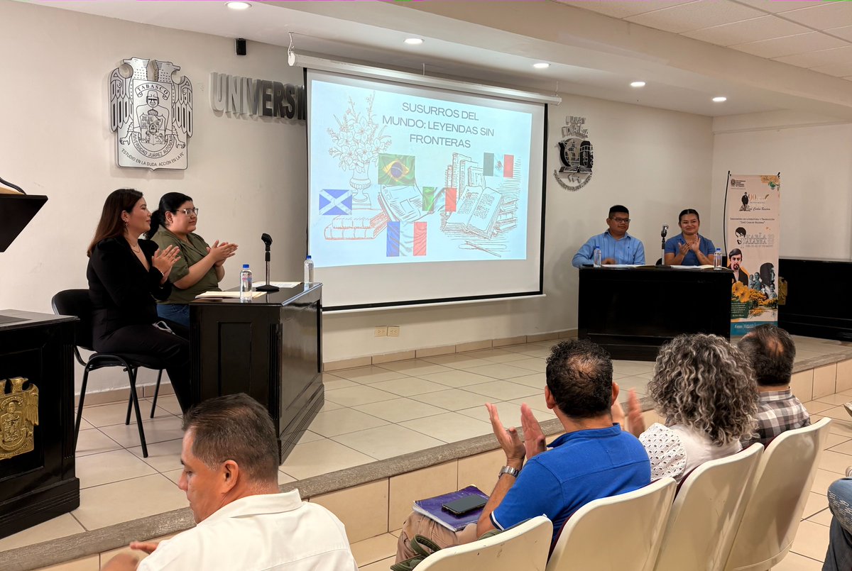 daea_ujat's tweet photo. En el marco del Encuentro de Literatura y Traducción “José Carlos Becerra” Habla la Palabra, se llevó a cabo el conversatorio multilingüe “Susurros del mundo: Leyendas sin fronteras”, en el que estudiantes compartieron relatos culturales en inglés, francés, portugués e italiano. https://t.co/JkcRcr2rwK