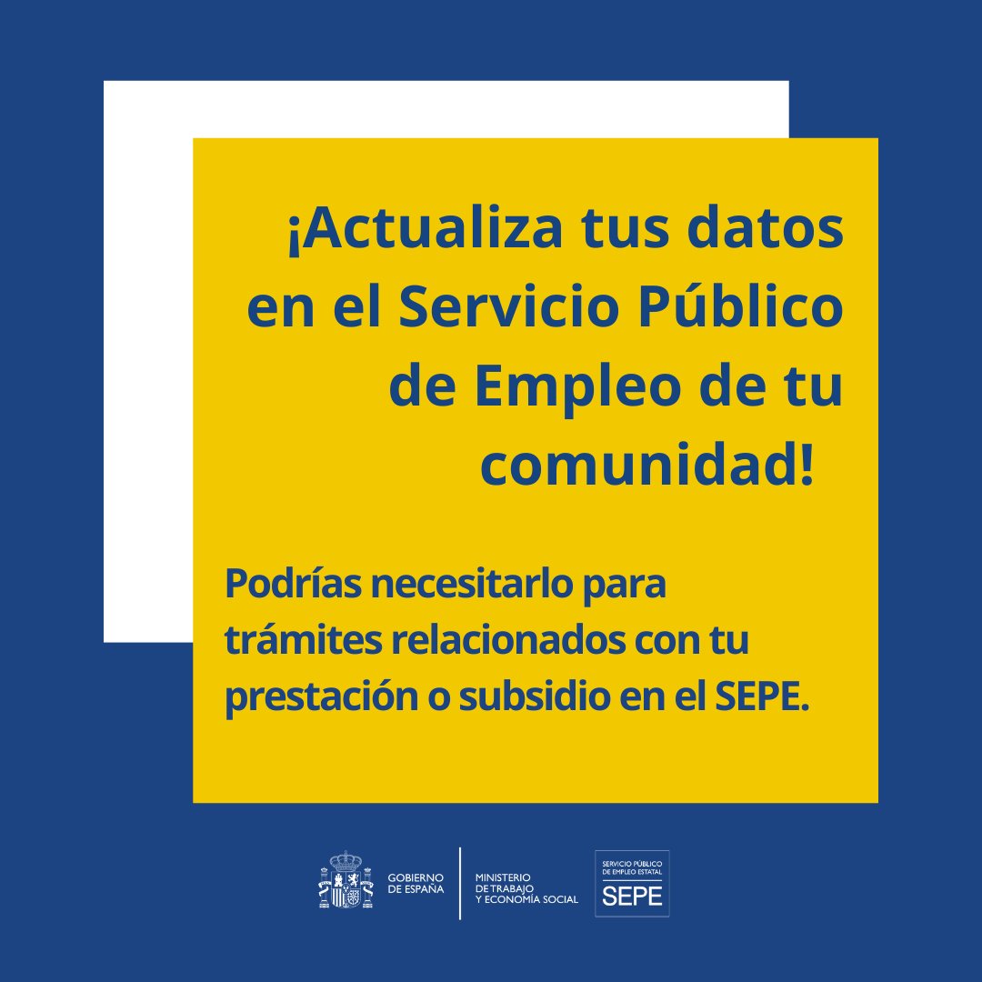 empleo_SEPE's tweet photo. 🔔 ¿Estás cobrando una prestación por desempleo? Asegúrate de que tu domicilio y número de teléfono estén actualizados.

La gestión de estos datos corresponde al Servicio Público de Empleo de tu comunidad autónoma. Puedes contactar con ellos ➡️ https://t.co/kUEMPAchQf https://t.co/xfH5am7wvJ