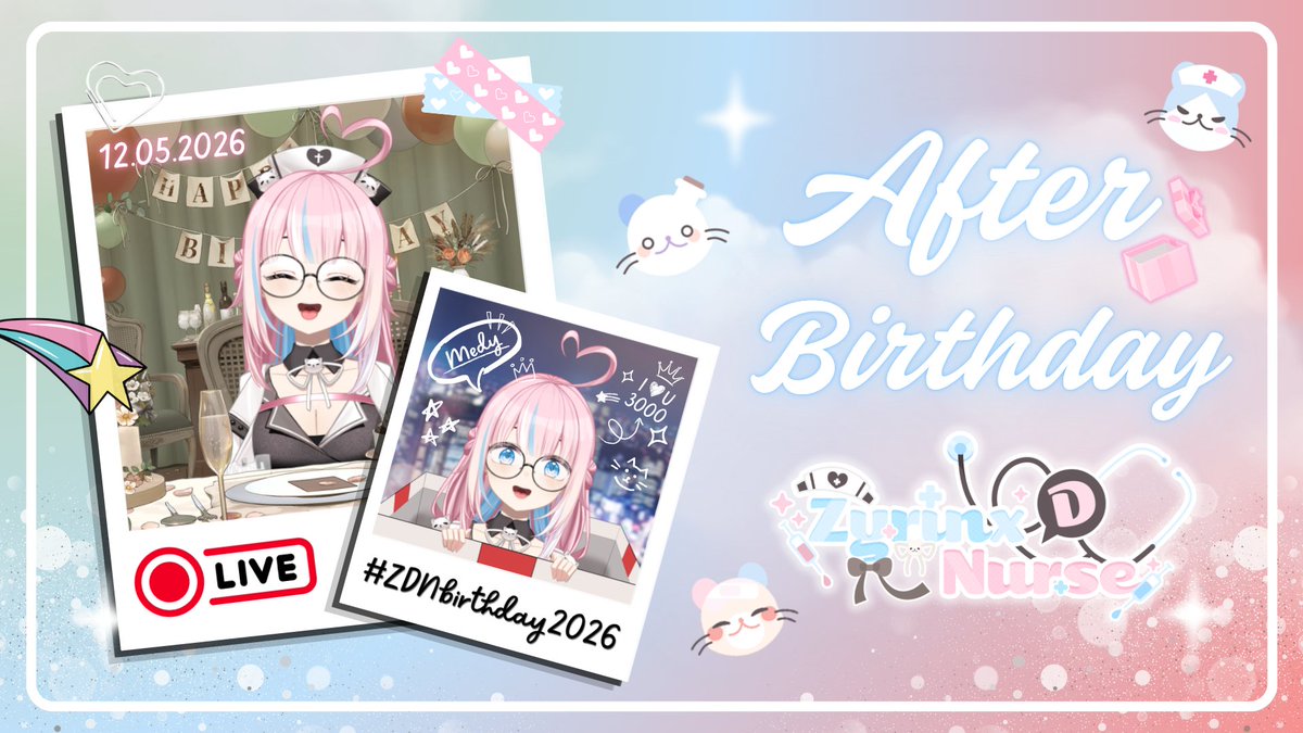 ZyrinxDNurse's tweet photo. 【🔴EVENT】 After Birthday 2026 : มาแกะของขวัญจากเมดี้กันค่ะ 🎁🩷

🗓️ Date : วันอังคารที่ 26 พฤษภาคม 2026
⏰ Time : 21:00 น.

💉 รอคิวนัดได้ที่ : https://t.co/hNfAs7bRZo ✨

#ZDNbirthday2026 #ZyrinxDNurse #ZyrinxDaily #VtuberTH #Vtuber #Vtubers https://t.co/f1kt7tZnRy